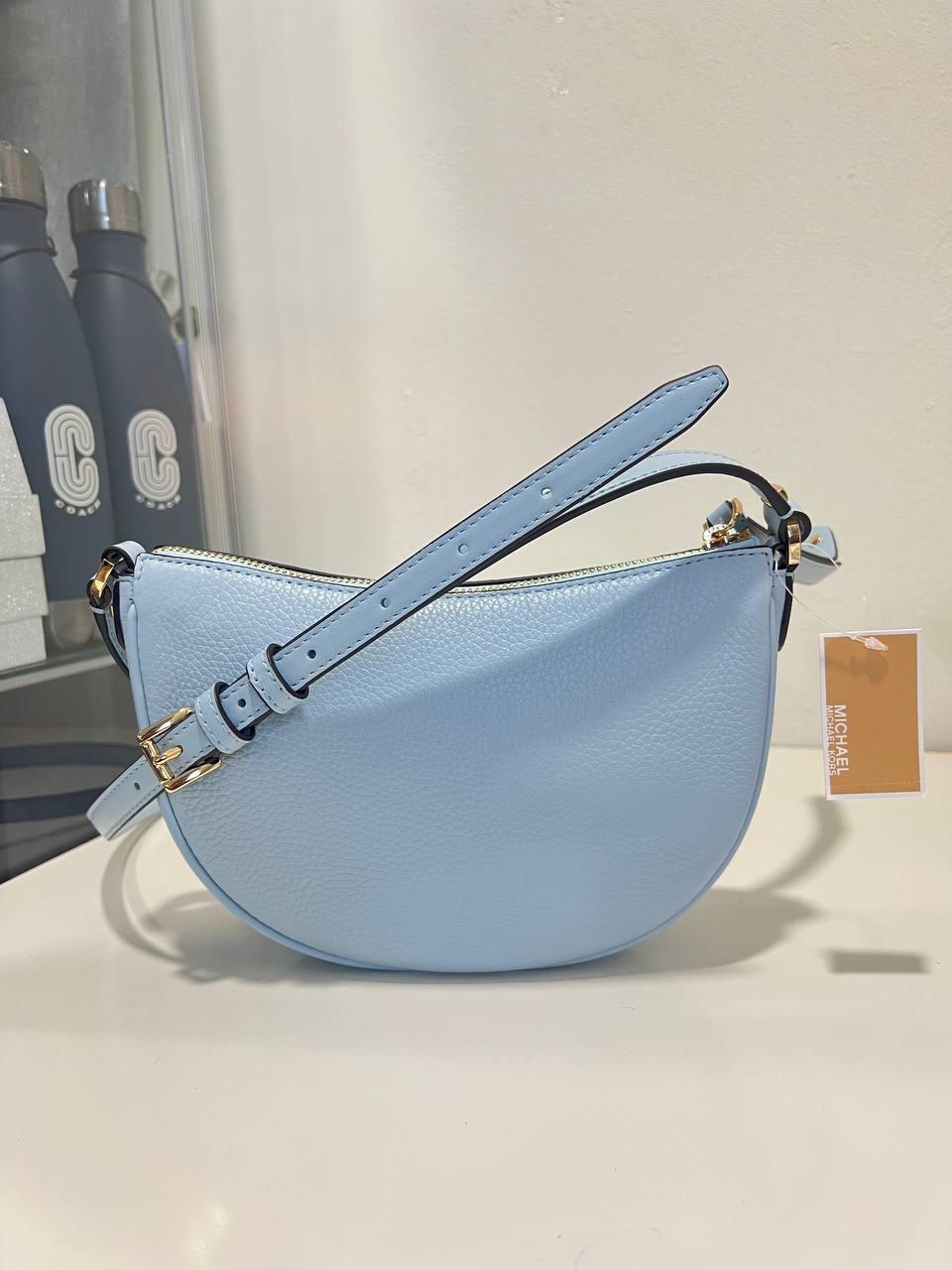 Michael Kors Dover Small Halfmoon Crossbody in Vista Blue – Exclusively USA