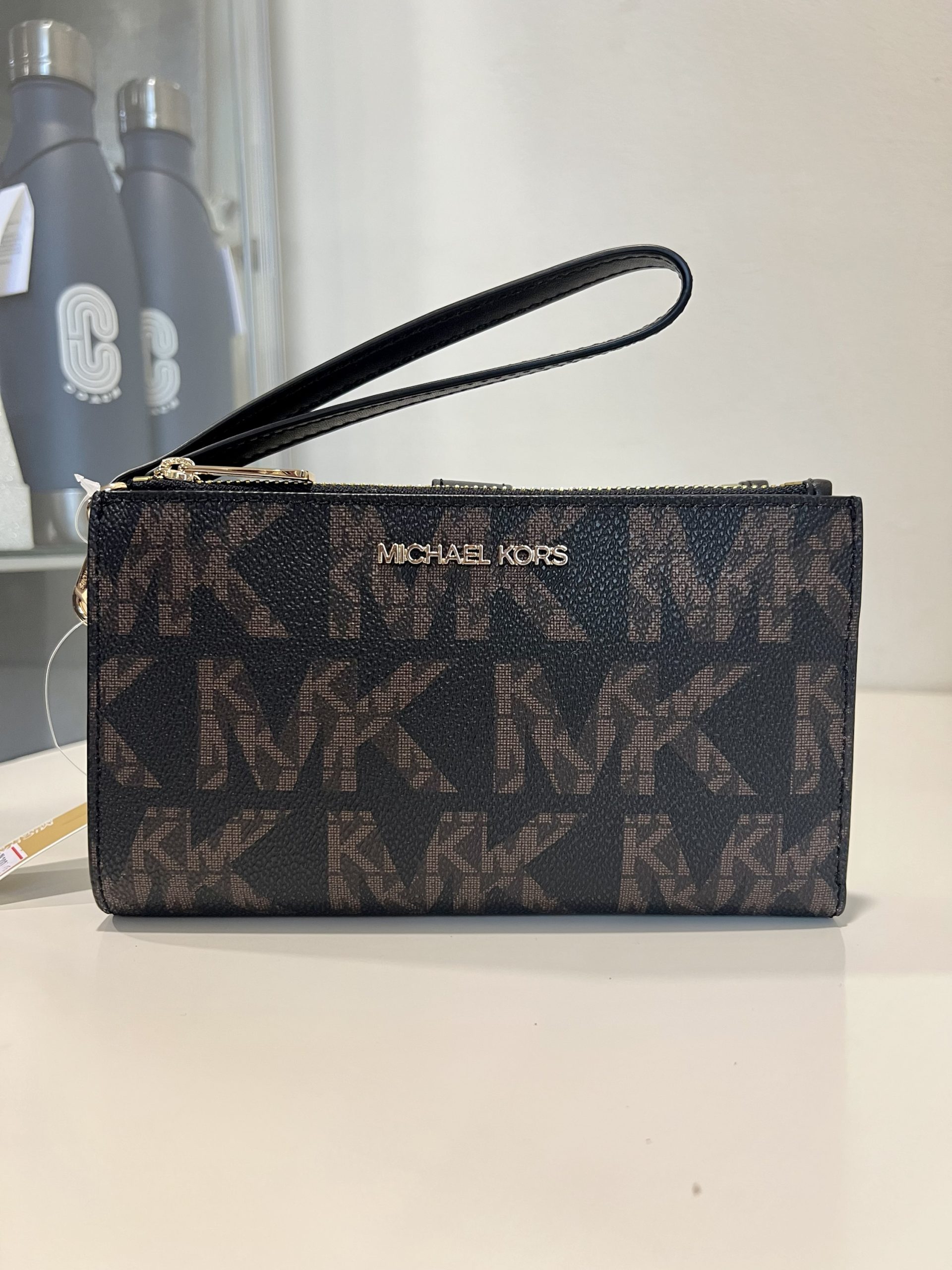 Michael Kors Large Double Zip Python Navy Wristlet