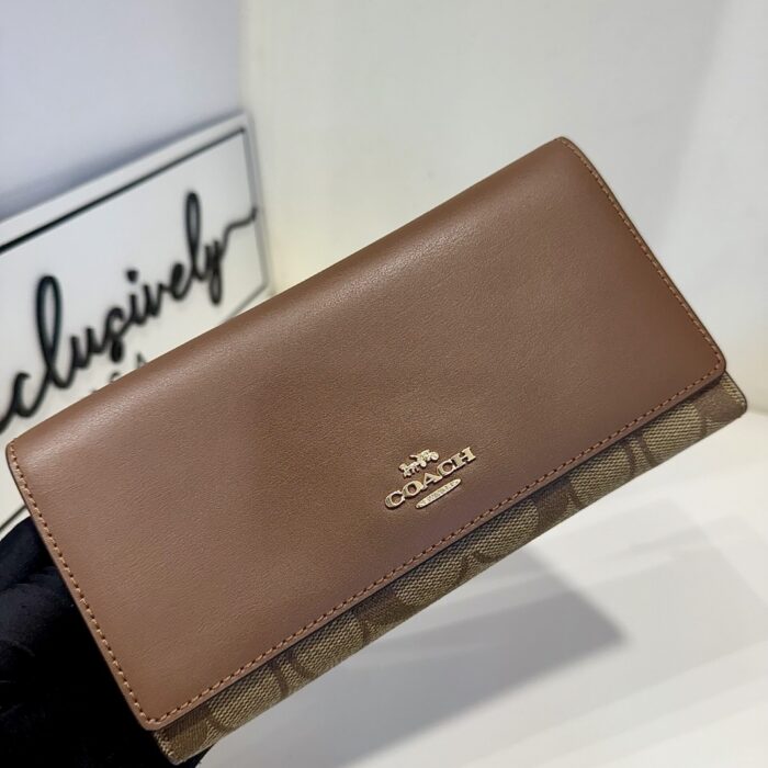 Coach Slim Trifold Wallet In Signature Khaki