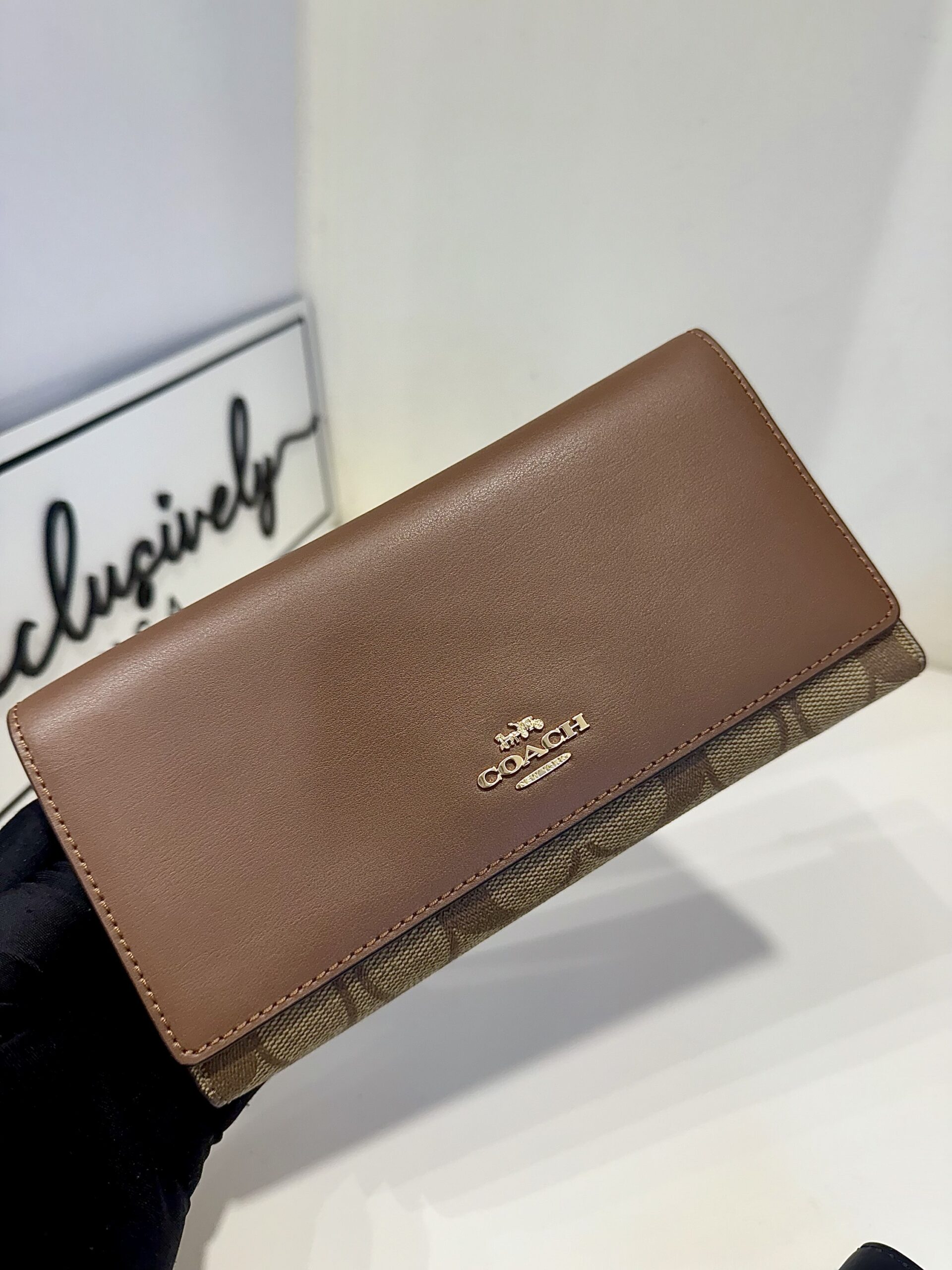 Coach Slim Trifold Wallet In Signature Khaki