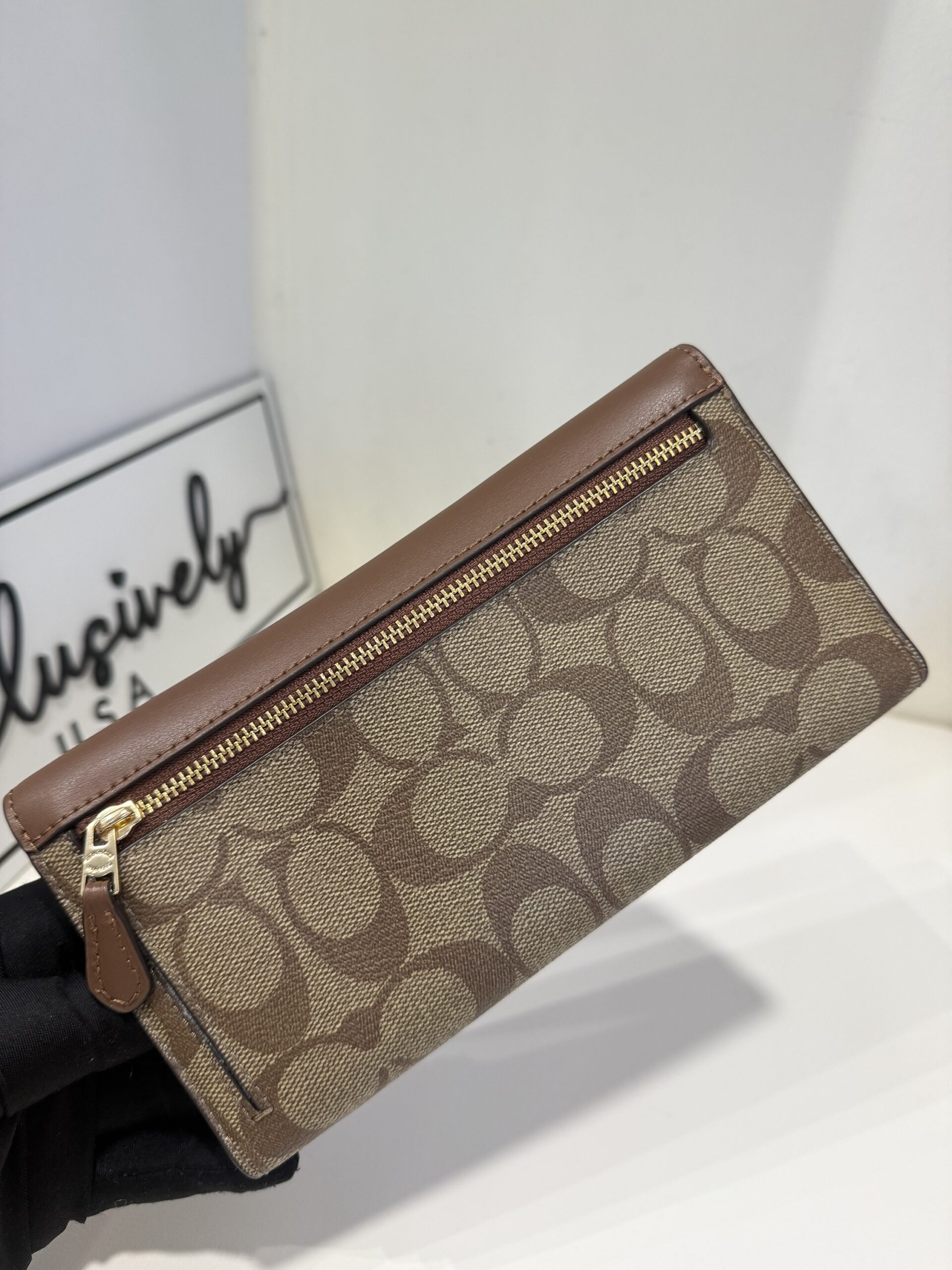 Coach Slim Trifold Wallet In Signature Khaki - Image 3