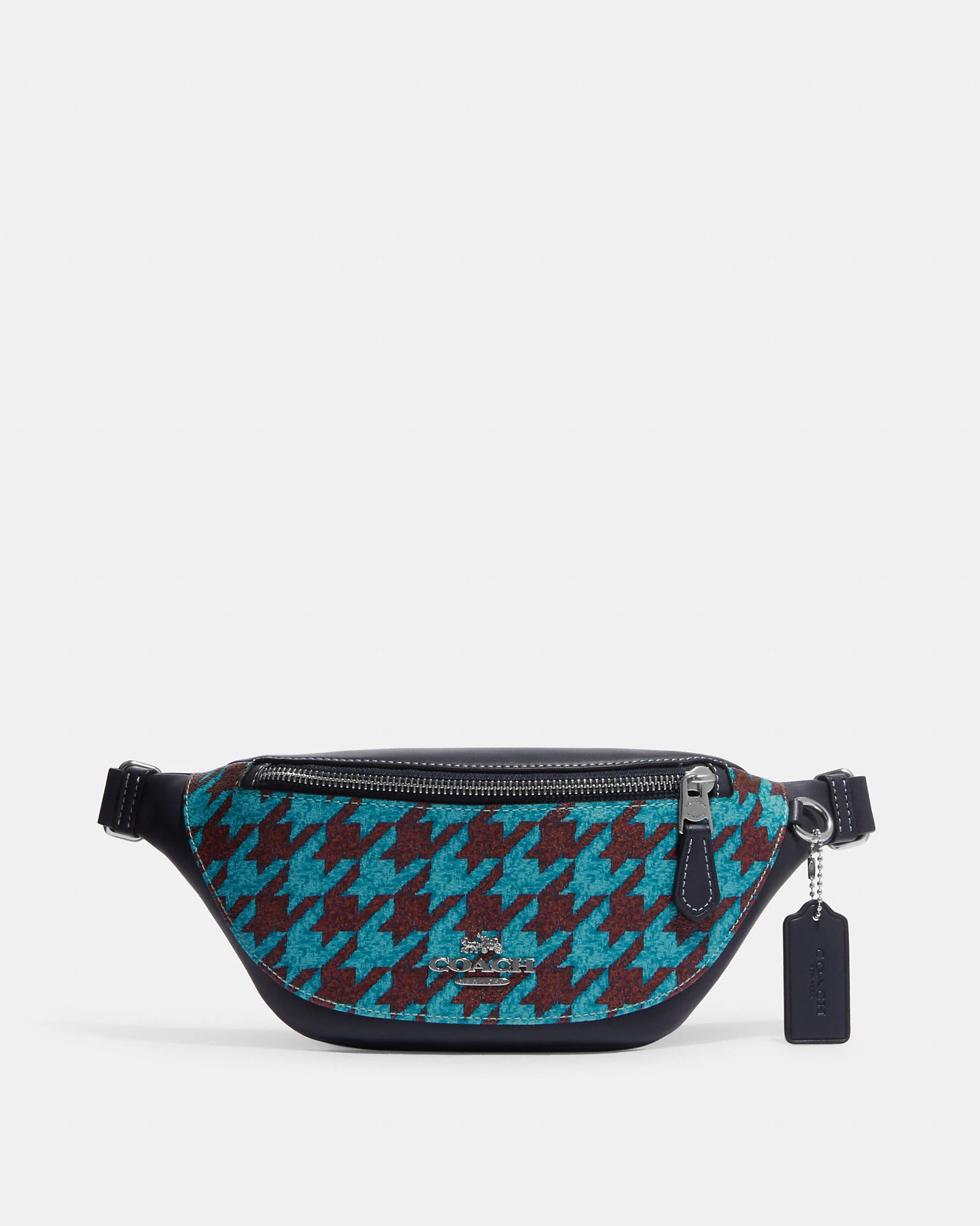 Coach Warren Mini Belt Bag With Houndstooth Print in Teal/Wine