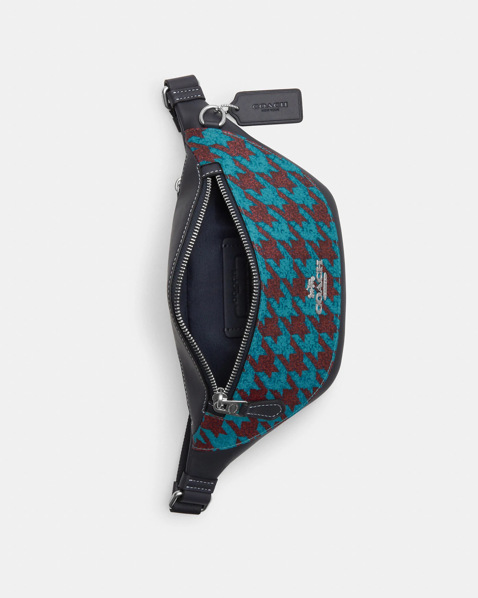 Coach Warren Mini Belt Bag With Houndstooth Print in Teal/Wine - Image 3