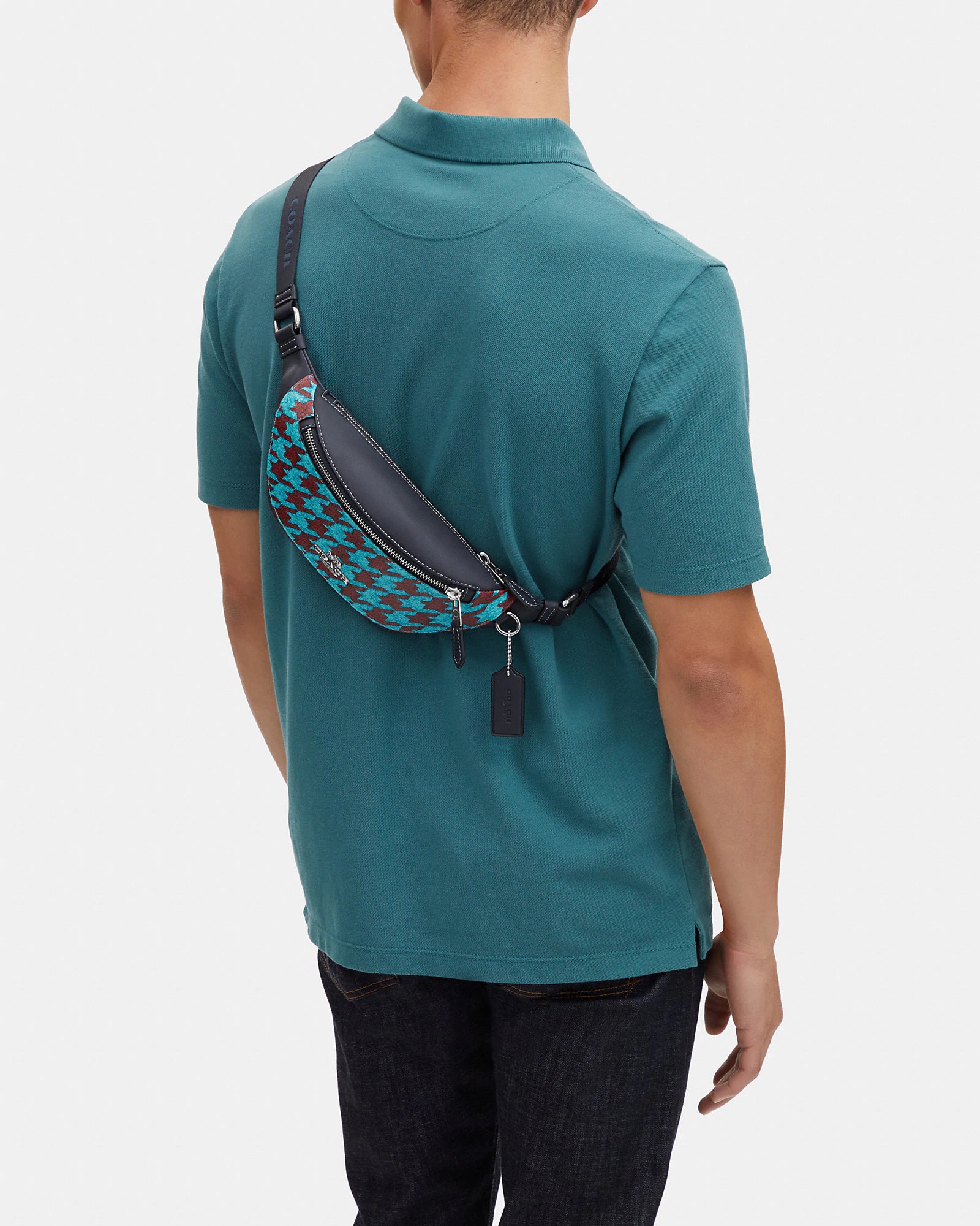 Coach Warren Mini Belt Bag With Houndstooth Print in Teal/Wine - Image 4