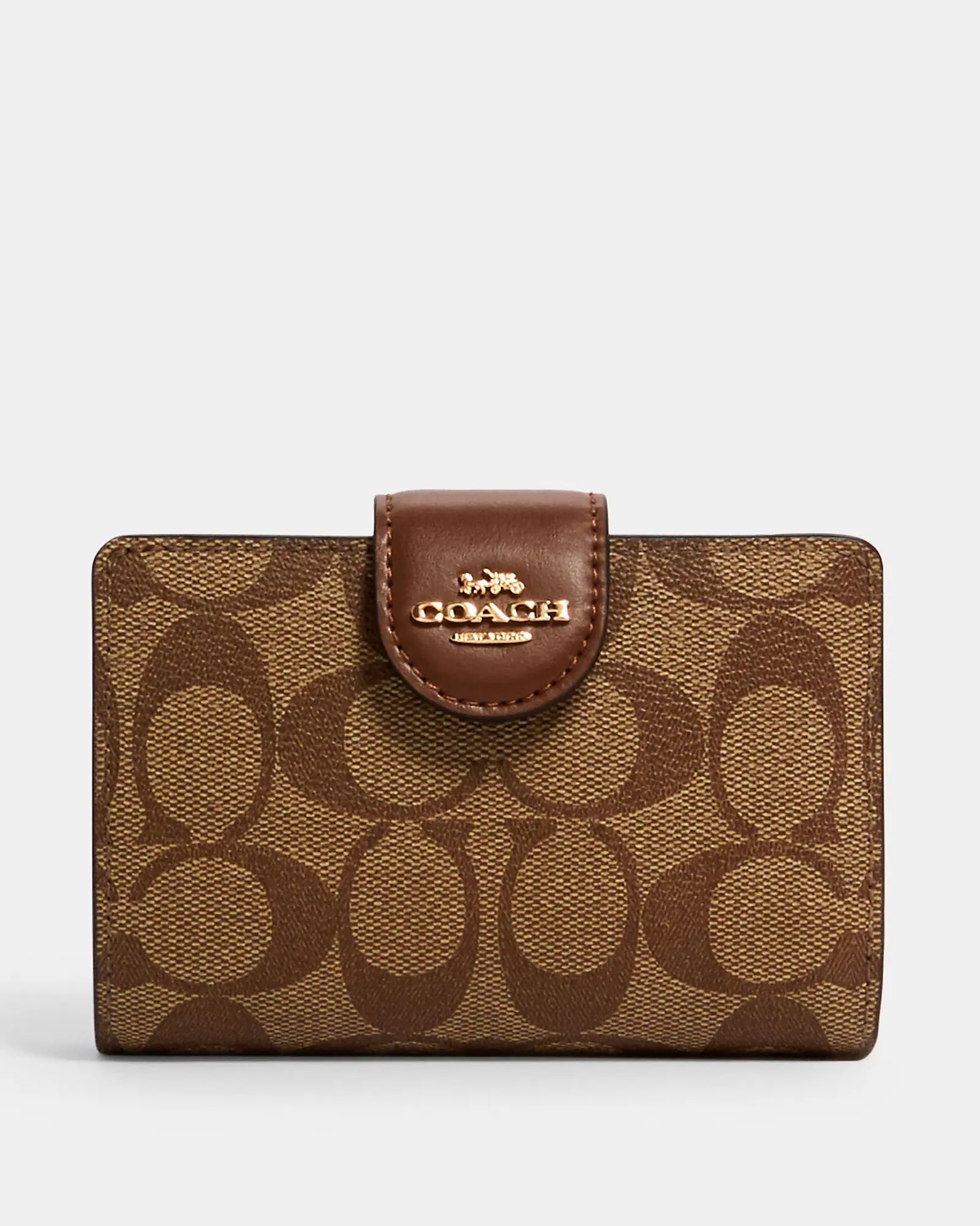 Coach Medium Corner Zip Wallet In Signature Khaki Saddle