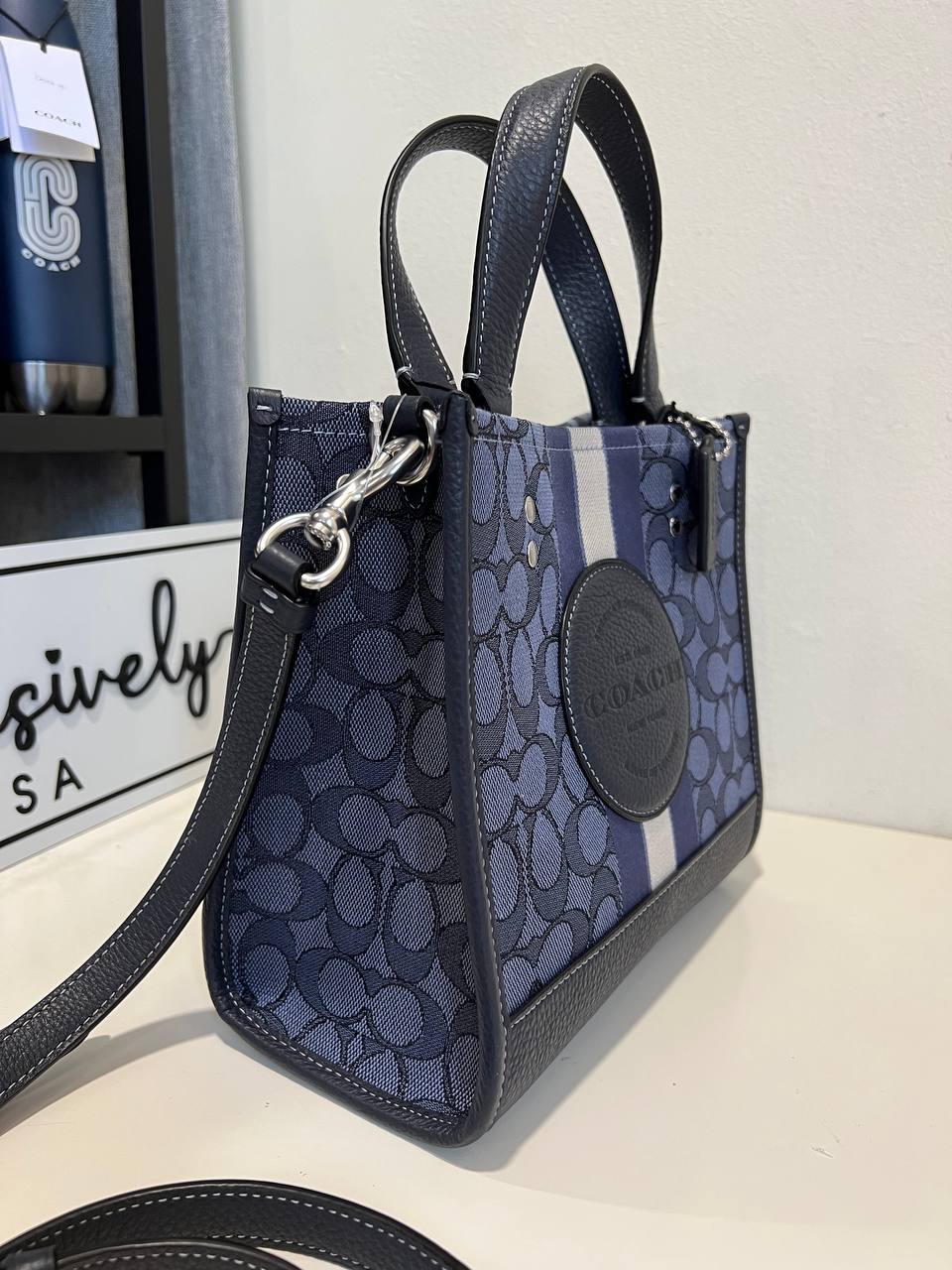 Coach Dempsey Tote 22 In Signature Jacquard With Stripe And Coach Patch in Navy - Image 3
