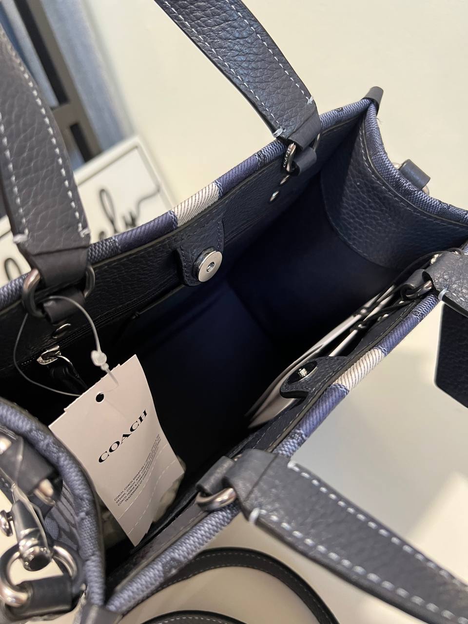 Coach Dempsey Tote 22 In Signature Jacquard With Stripe And Coach Patch in Navy - Image 2