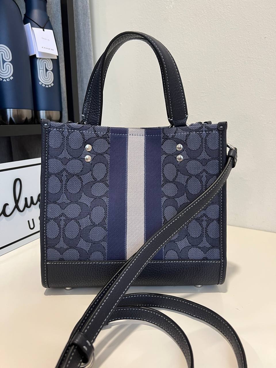 Coach Dempsey Tote 22 In Signature Jacquard With Stripe And Coach Patch in Navy - Image 4