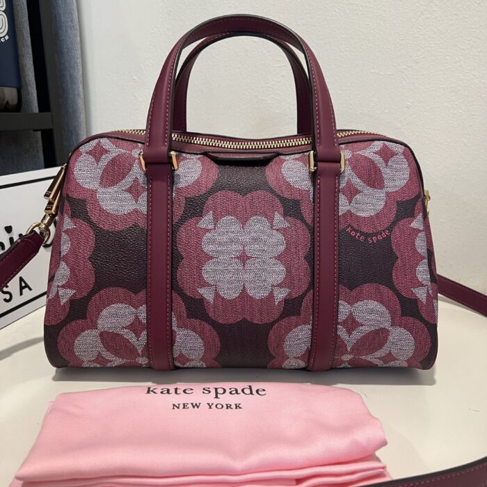 Kate Spade Flower Monogram Eleanor Medium Satchel in Garnet Rose (Retail)