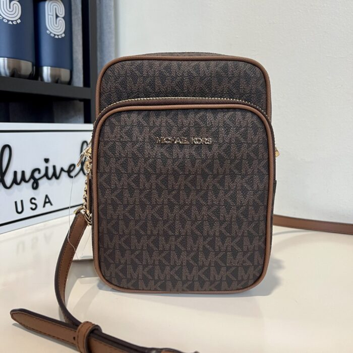 Michael Kors Jet Set Travel Medium NS Chain Crossbody in Signature Brown
