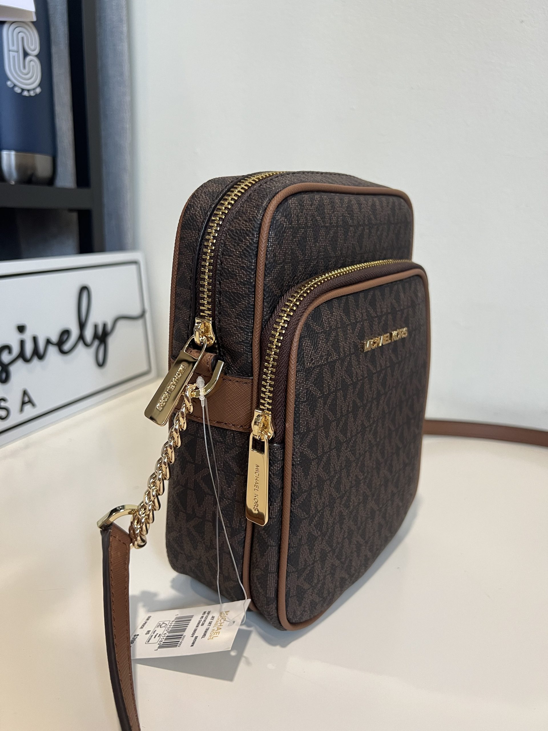 Michael Kors Jet Set Travel Medium NS Chain Crossbody in Signature Brown - Image 2