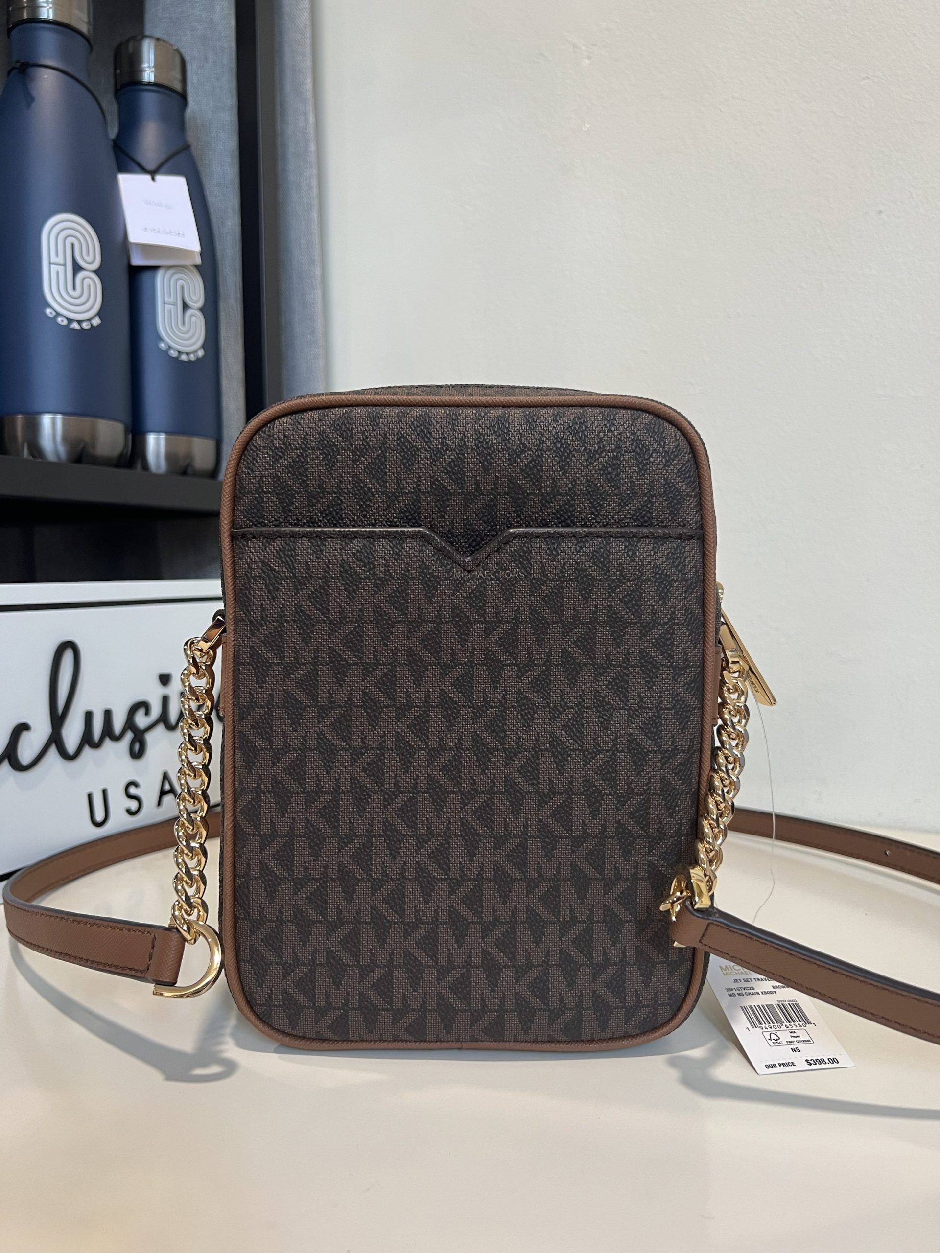 Michael Kors Jet Set Travel Medium NS Chain Crossbody in Signature Brown - Image 4