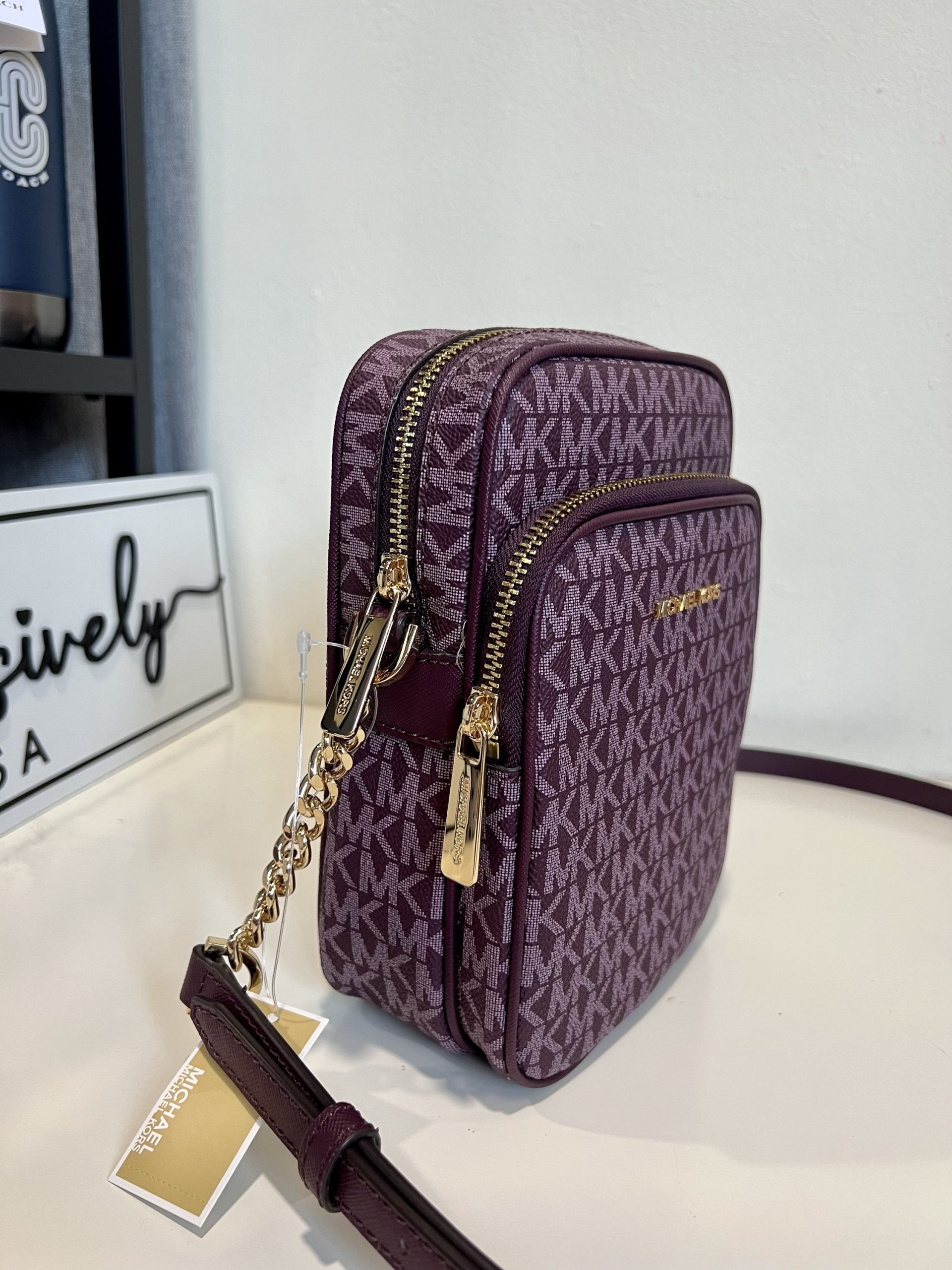 Michael Kors Jet Set Travel Medium NS Chain Crossbody in Signature Bordeaux Multi - Image 2