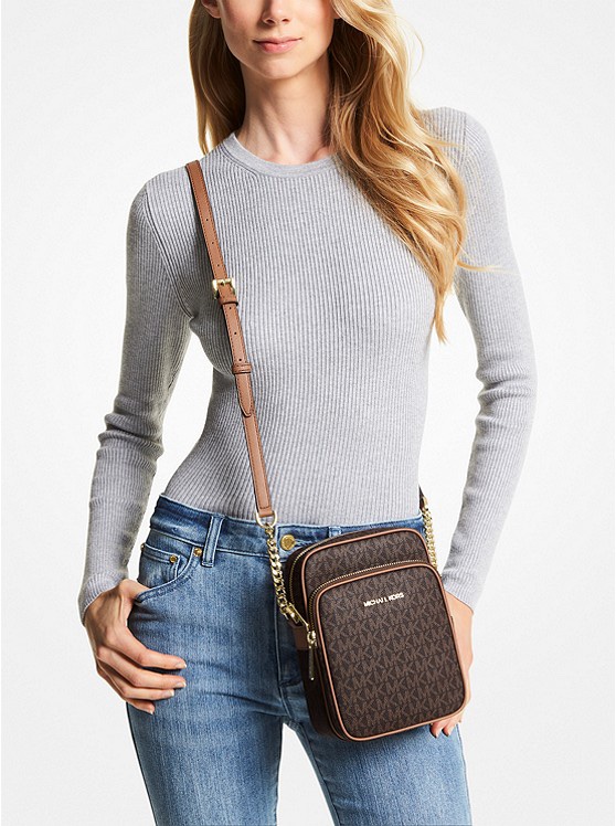 Michael Kors Jet Set Travel Medium NS Chain Crossbody in Signature Brown - Image 5