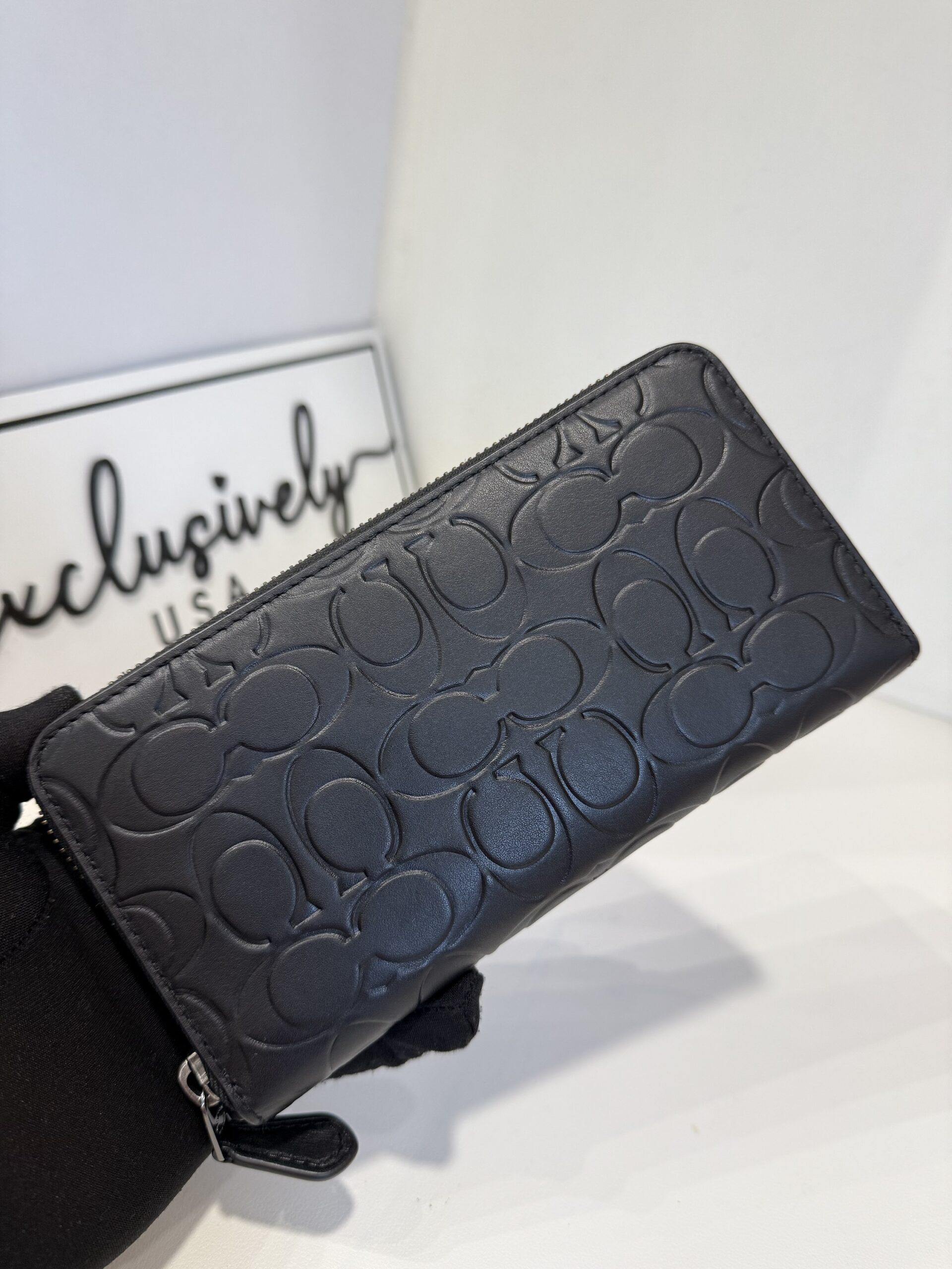 Coach Accordion Wallet In Signature Embossed Leather Black