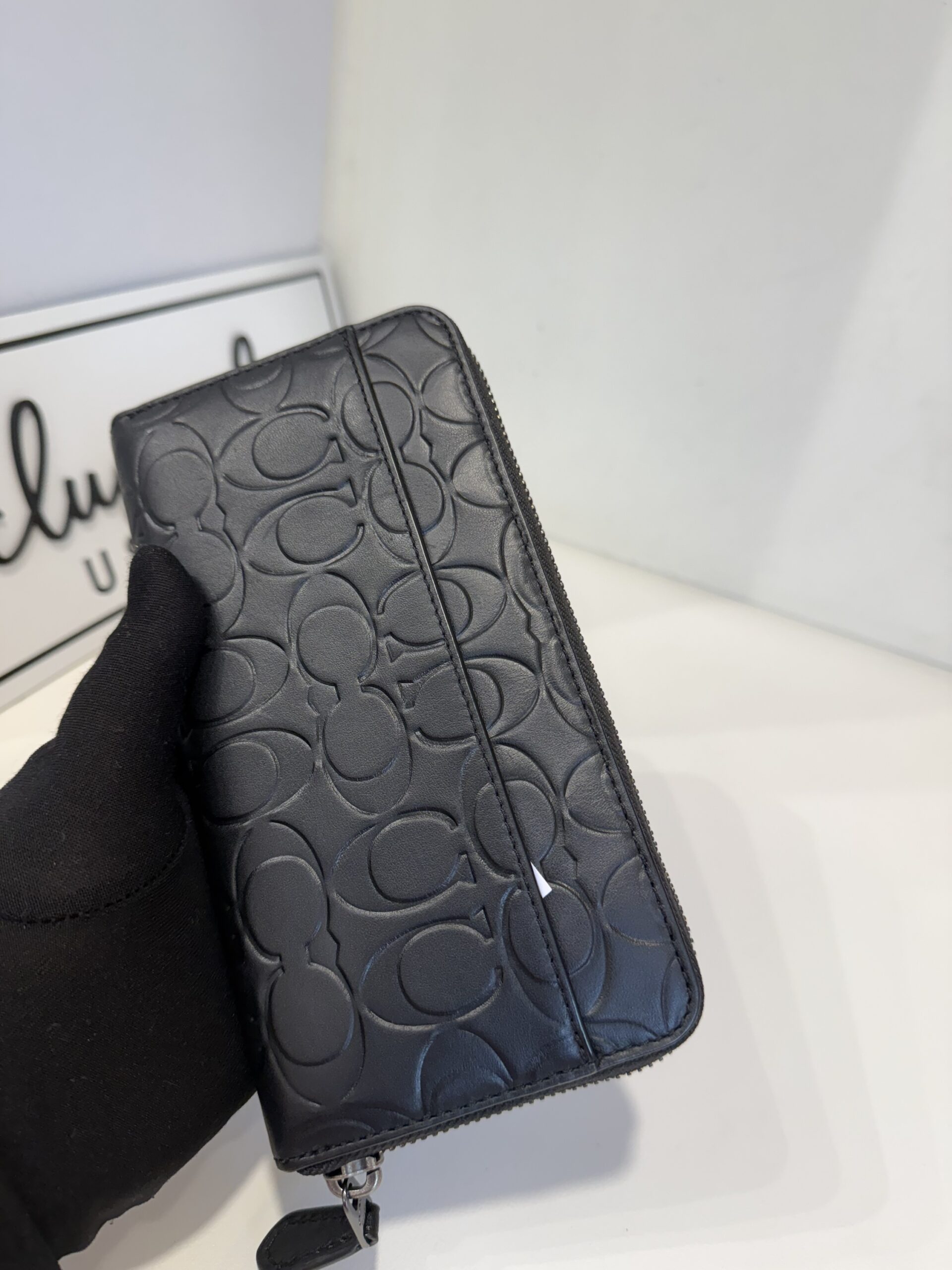 Coach Accordion Wallet In Signature Embossed Leather Black - Image 4