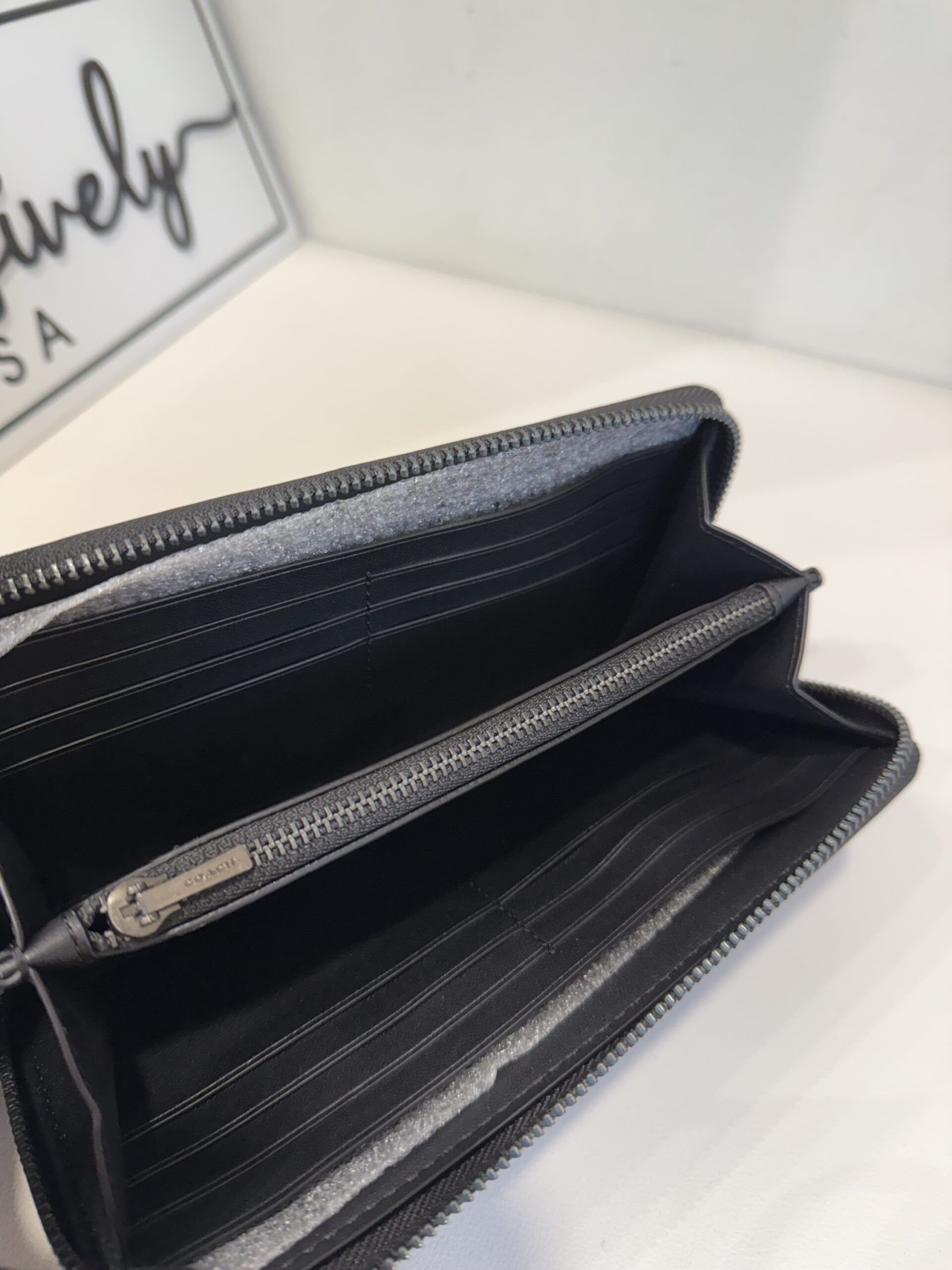 Coach Accordion Wallet In Signature Embossed Leather Black - Image 3