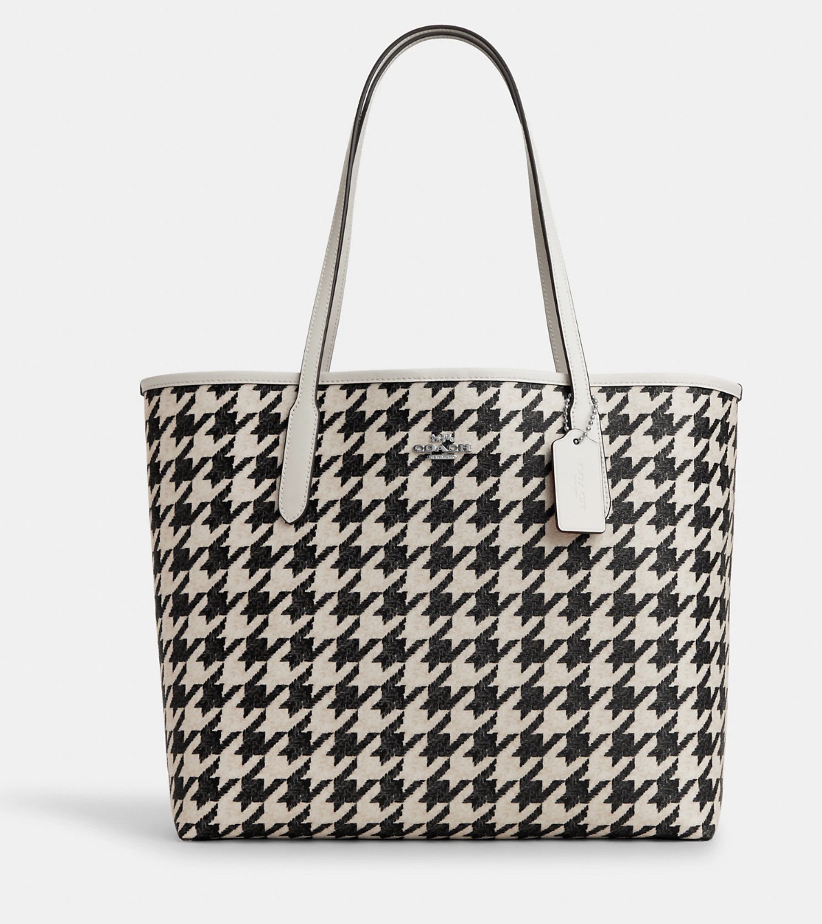Coach City Tote With Houndstooth Print in Silver