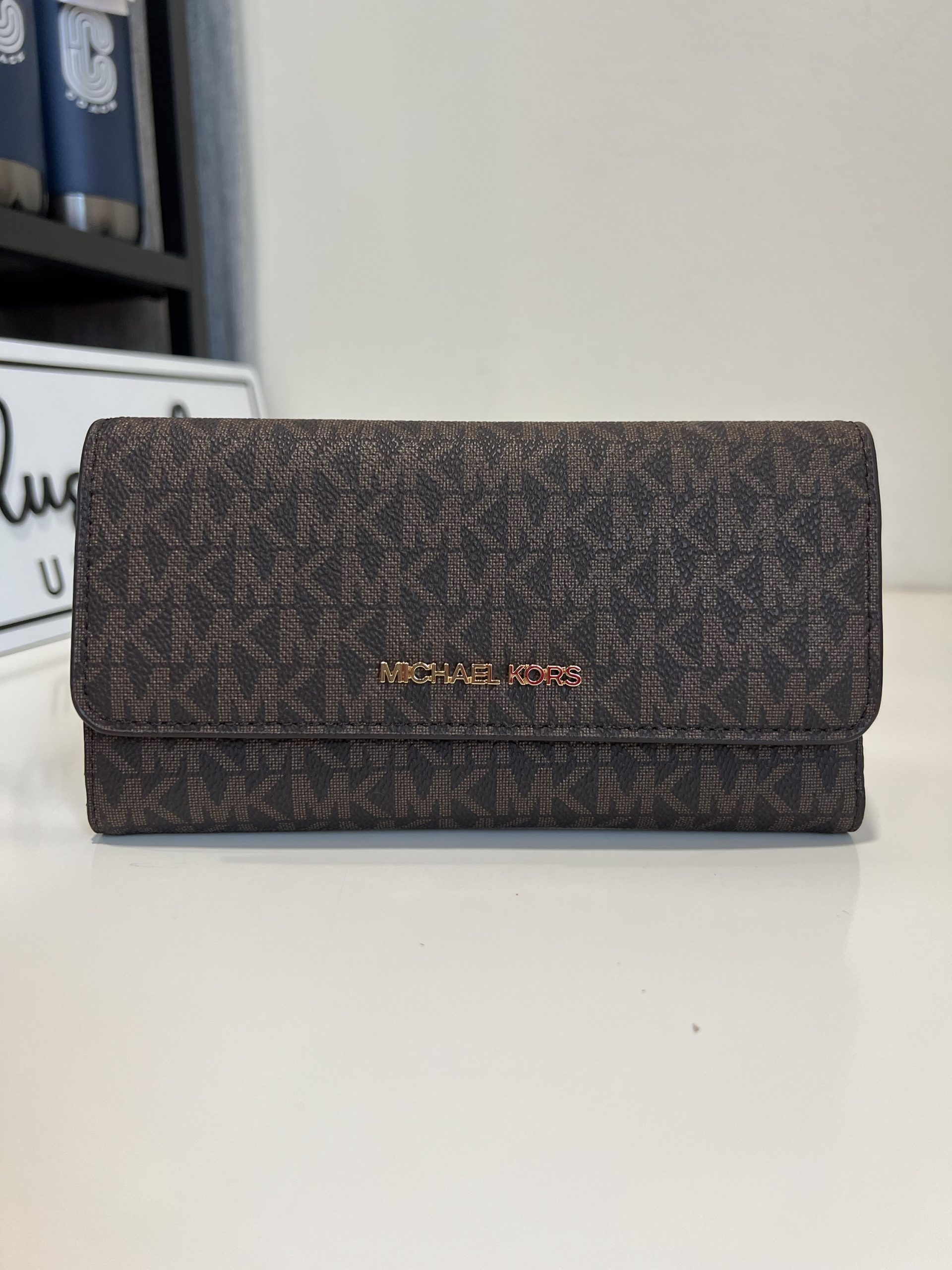Michael Kors Jet Set Travel Large Trifold Wallet in Signature Brown