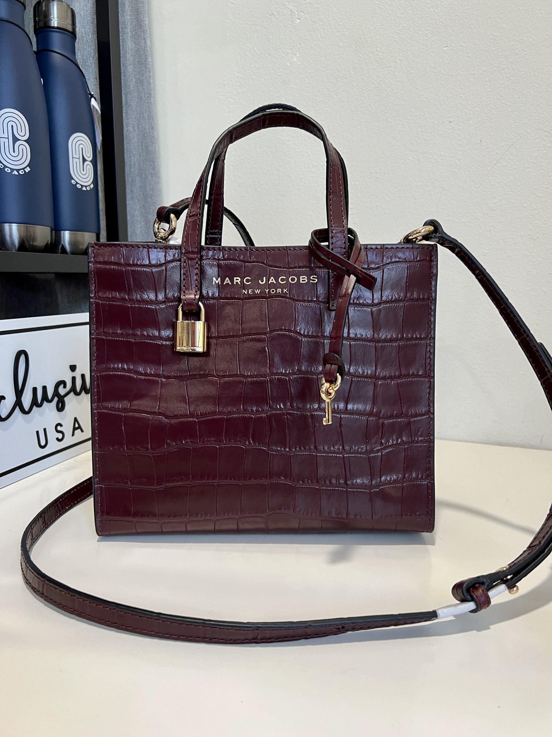 Marc Jacobs Croc-Embossed Mini Grind Tote Bag in Syrah