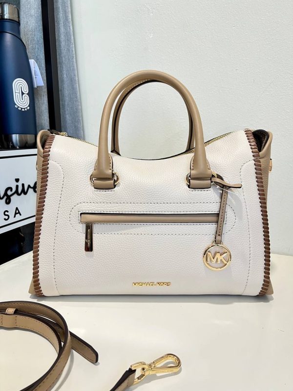 Michael Kors Carine Large Top Zip Satchel In Light Cream Multi ...