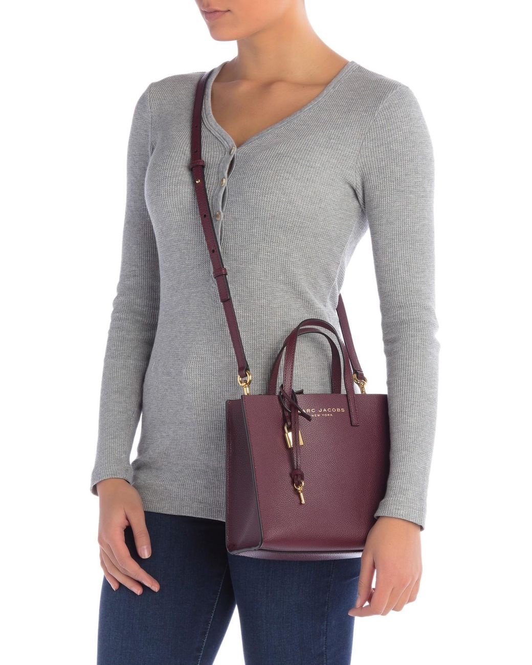 Marc Jacobs Croc-Embossed Mini Grind Tote Bag in Syrah - Image 5