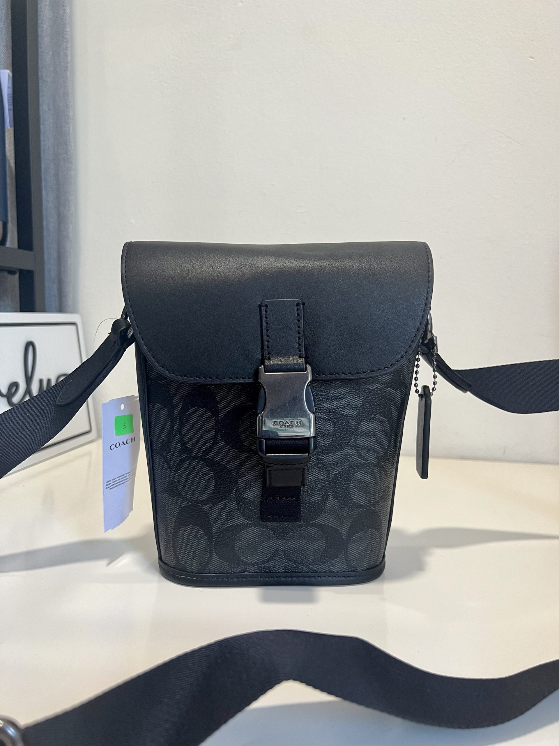 Coach Track Small Flap Crossbody in Signature Charcoal Black