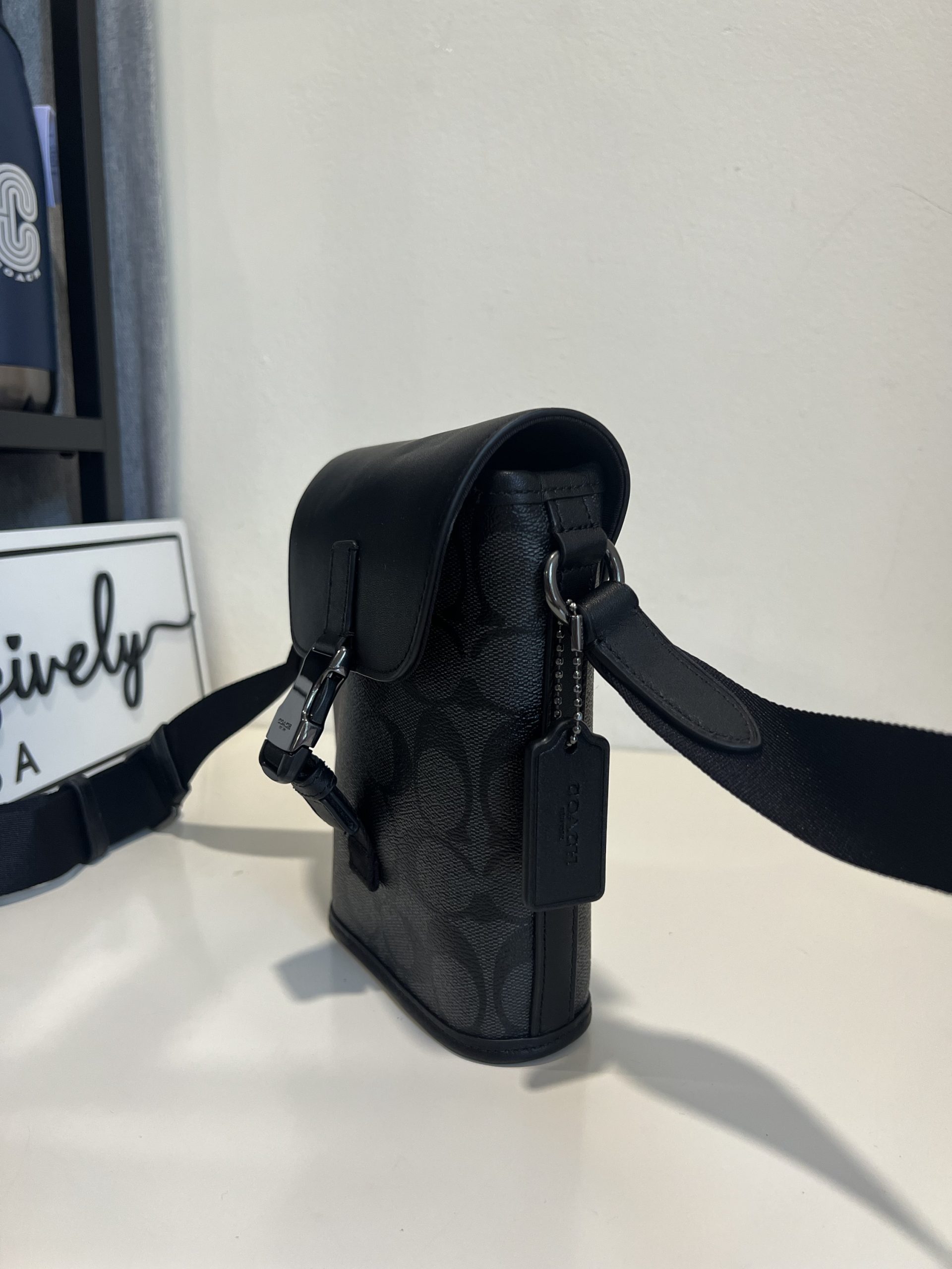 Coach Track Small Flap Crossbody in Signature Charcoal Black - Image 2