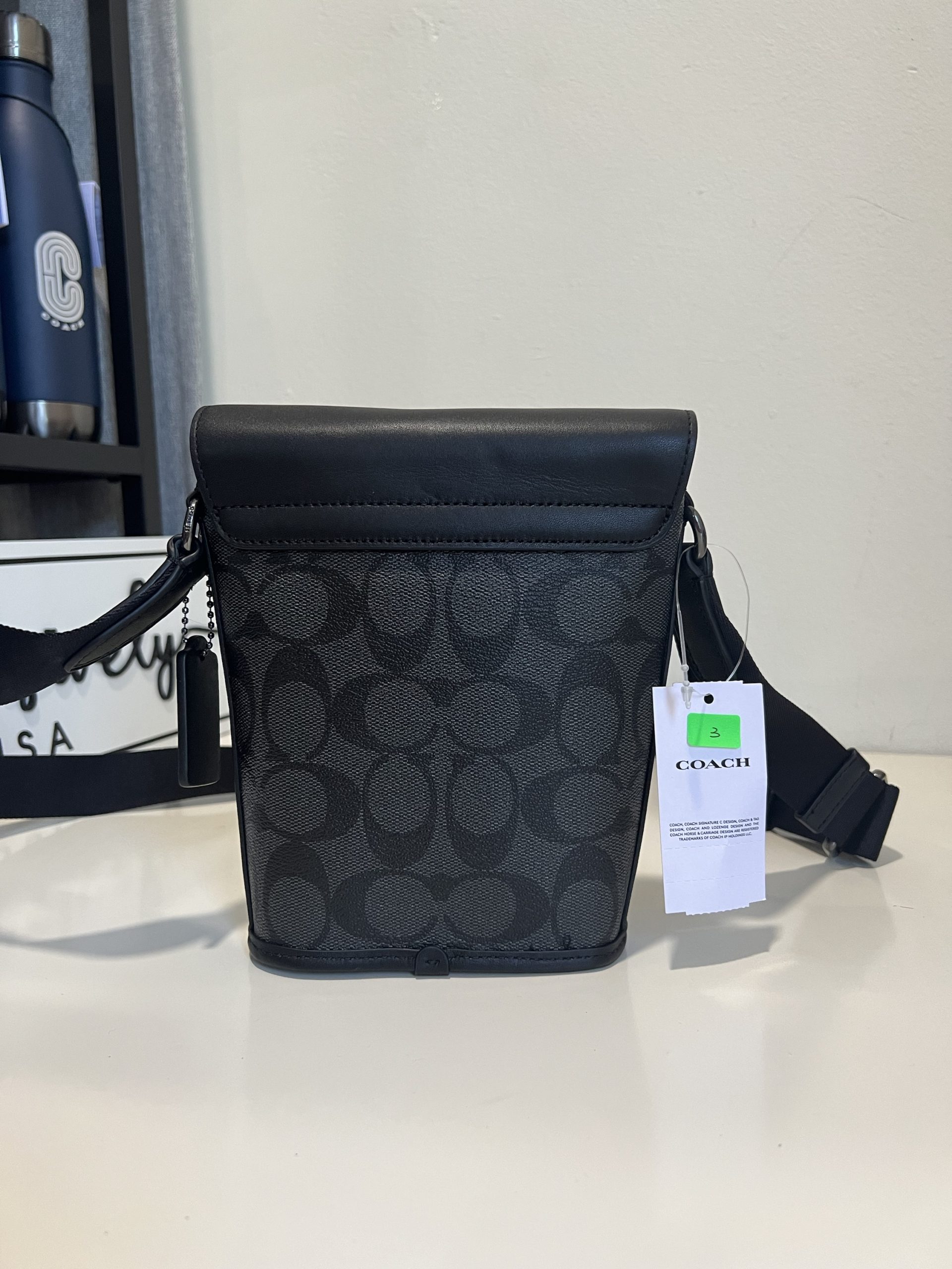 Coach Track Small Flap Crossbody in Signature Charcoal Black - Image 4