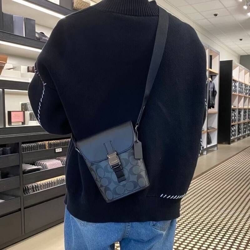 Coach Track Small Flap Crossbody in Signature Charcoal Black - Image 5