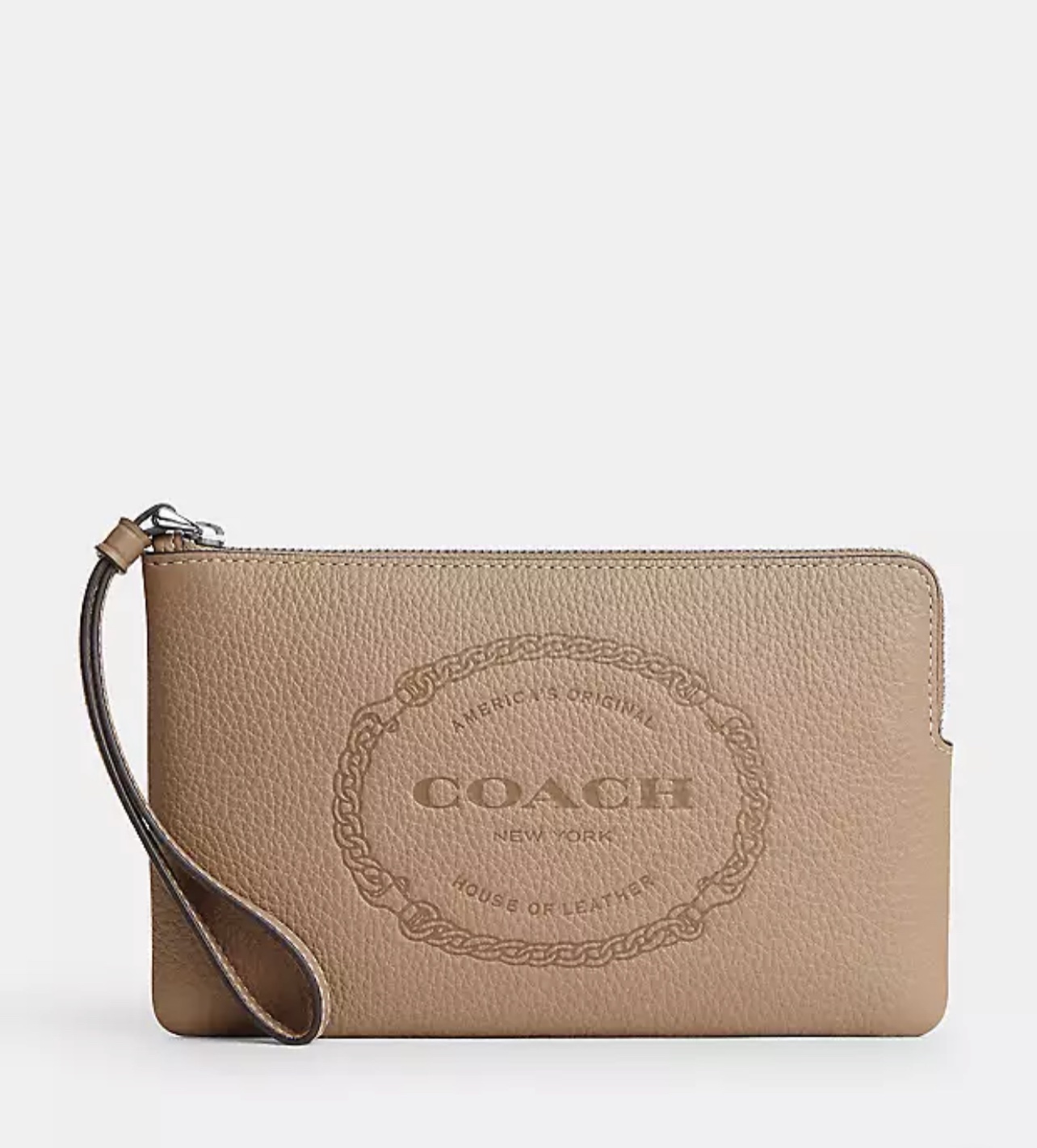 Coach Large Corner Zip Wristlet With Coach Heritage in Taupe