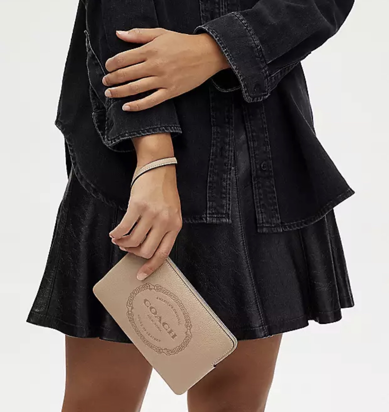 Coach Large Corner Zip Wristlet With Coach Heritage in Taupe - Image 3