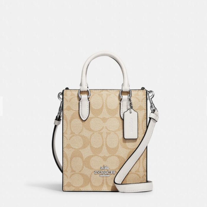 Coach North South Mini Tote In Signature Light Khaki Chalk