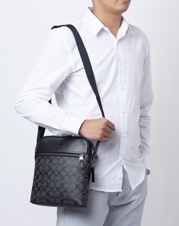 Coach Houston Flight Bag In Signature Charcoal Black - Image 5