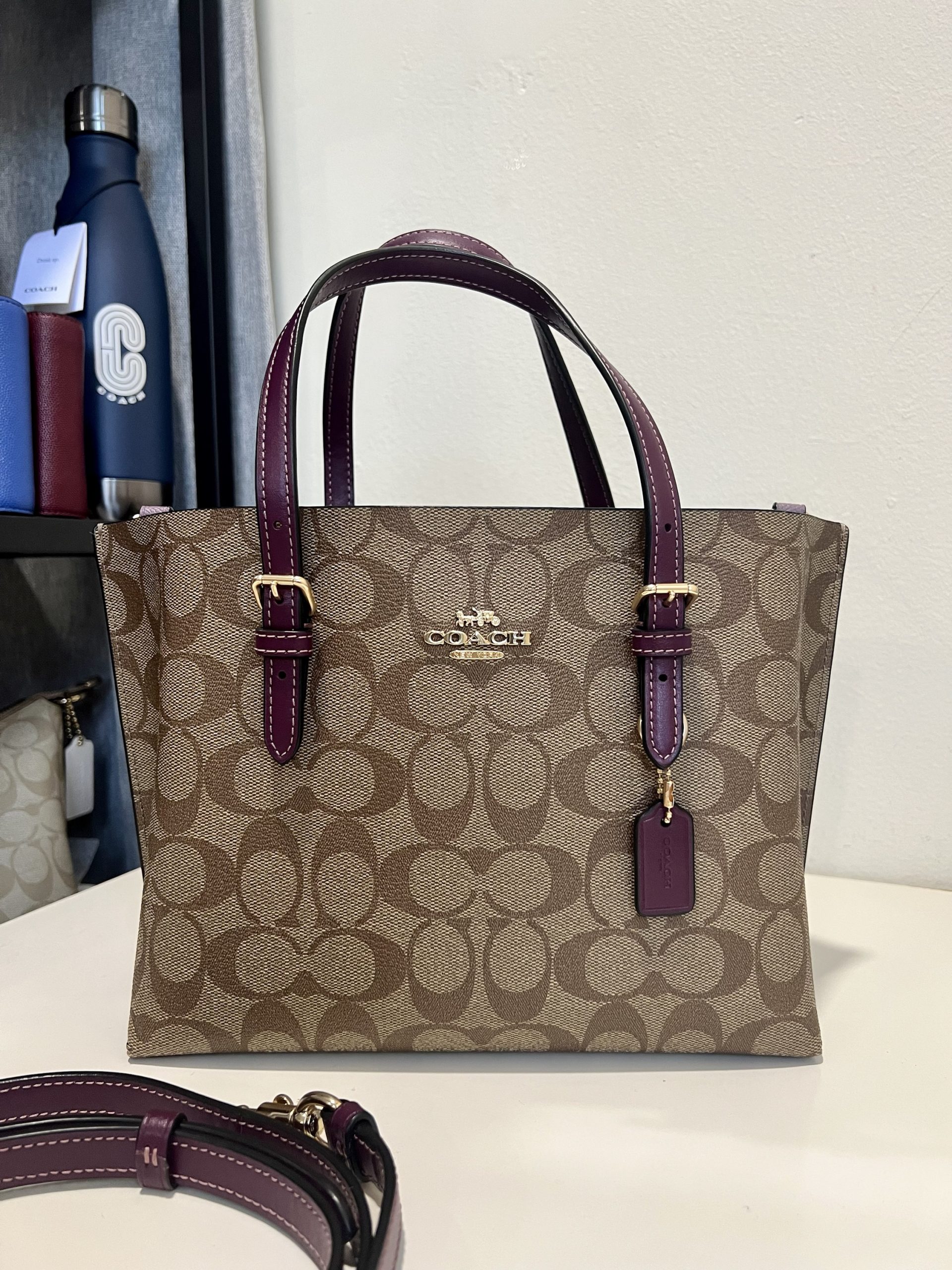 Coach Mollie Tote 25 in Signature Khaki / Deep Berry