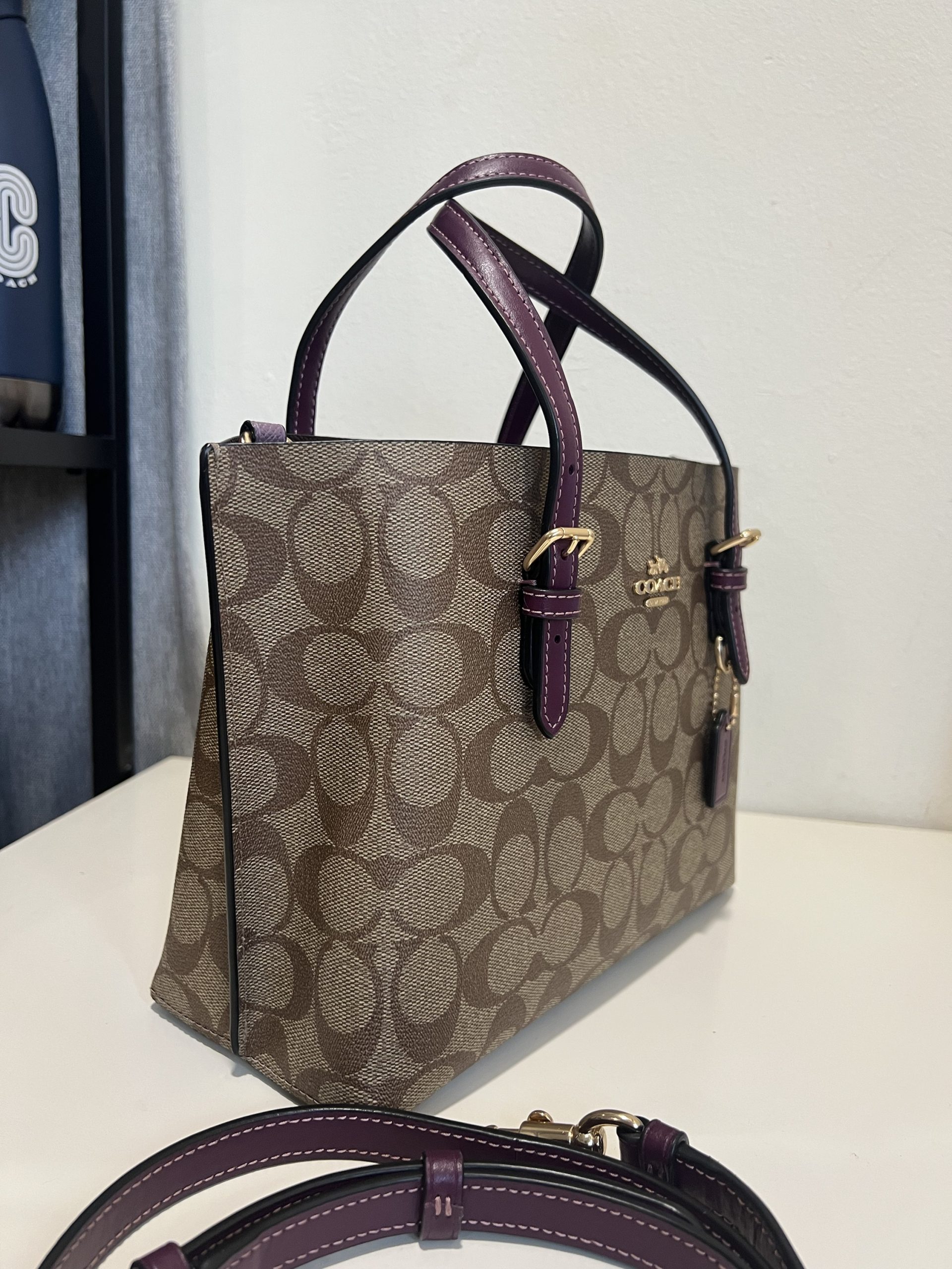 Coach Mollie Tote 25 in Signature Khaki / Deep Berry - Image 2