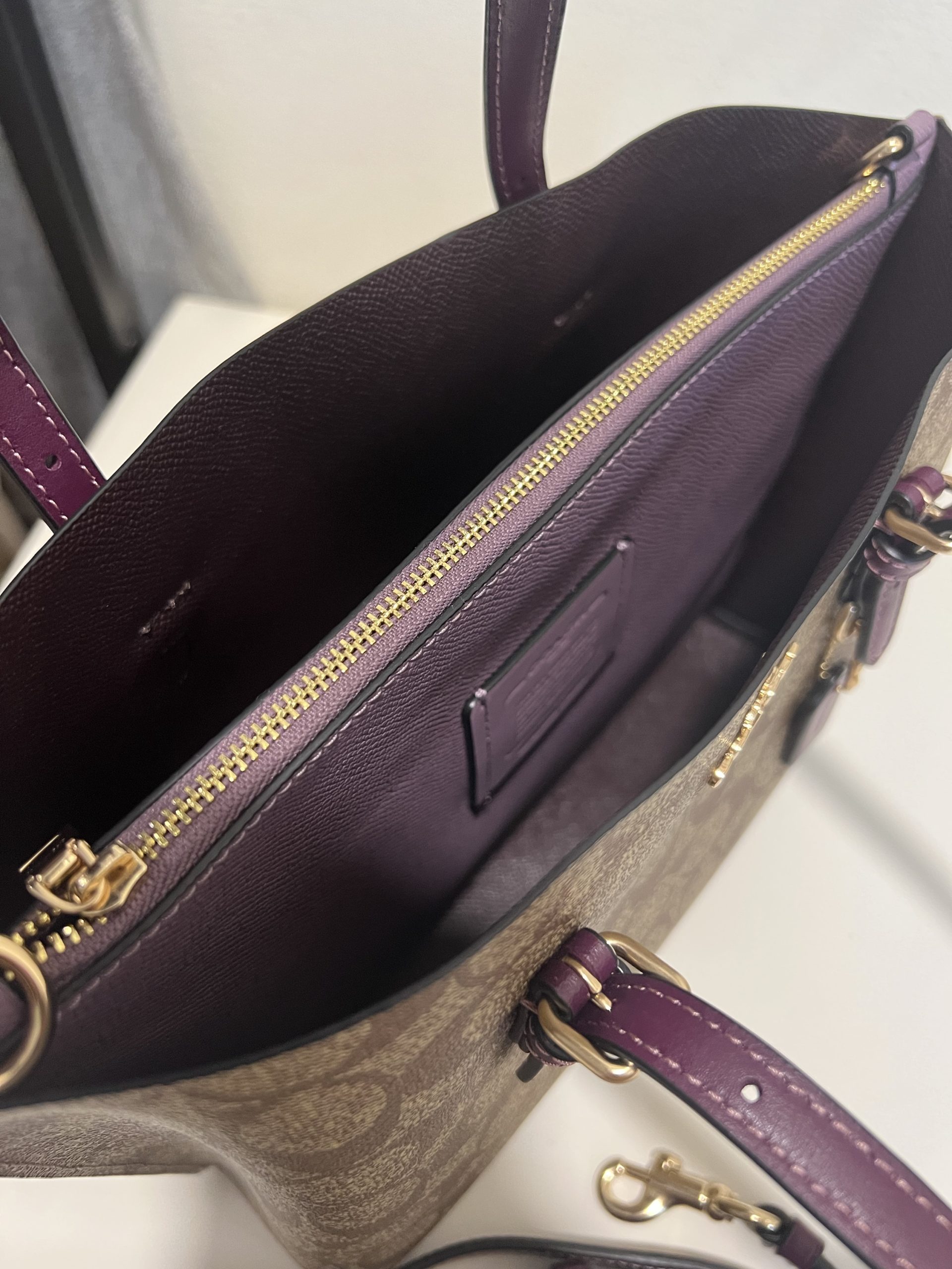 Coach Mollie Tote 25 in Signature Khaki / Deep Berry - Image 3