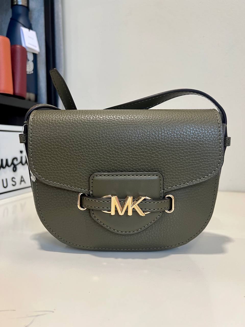 Michael Kors Reed Small Saddle Crossbody in Olive