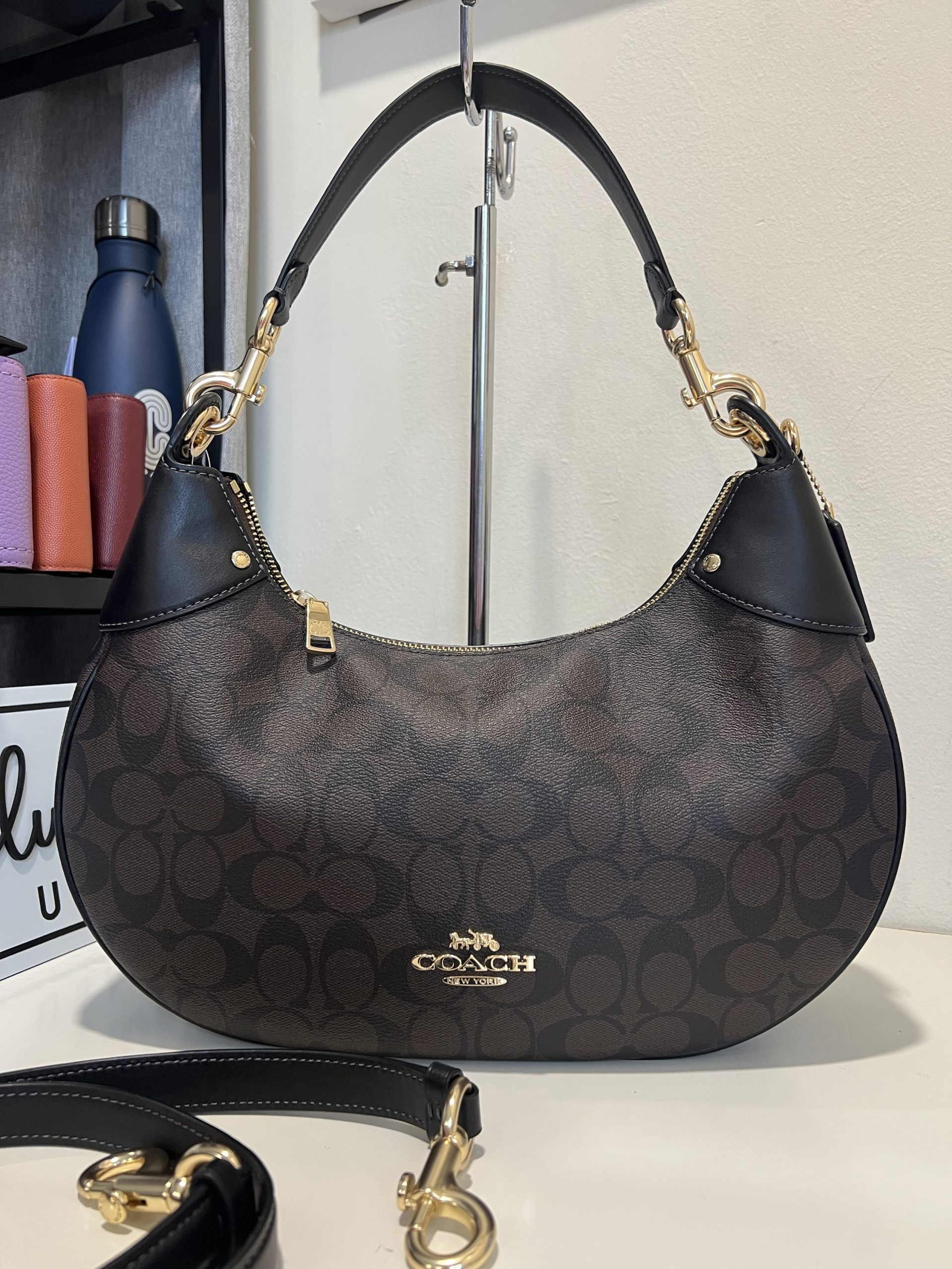 Coach Mara Hobo In Signature Brown Black