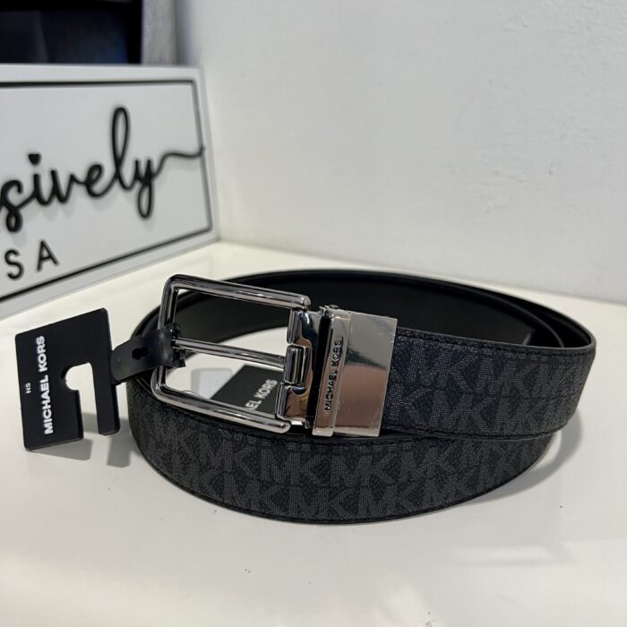 Michael Kors Cut To Fit Reversible Dress Belt in Signature Black/ Black, 34mm