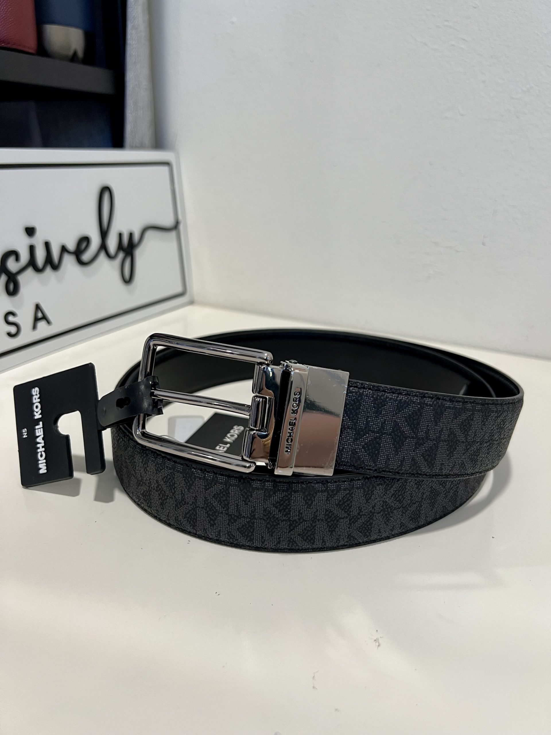 Michael Kors Black Premium Leather Silver Studded Luxe Dress Belt Sz.M Michael Kors Men main image 4