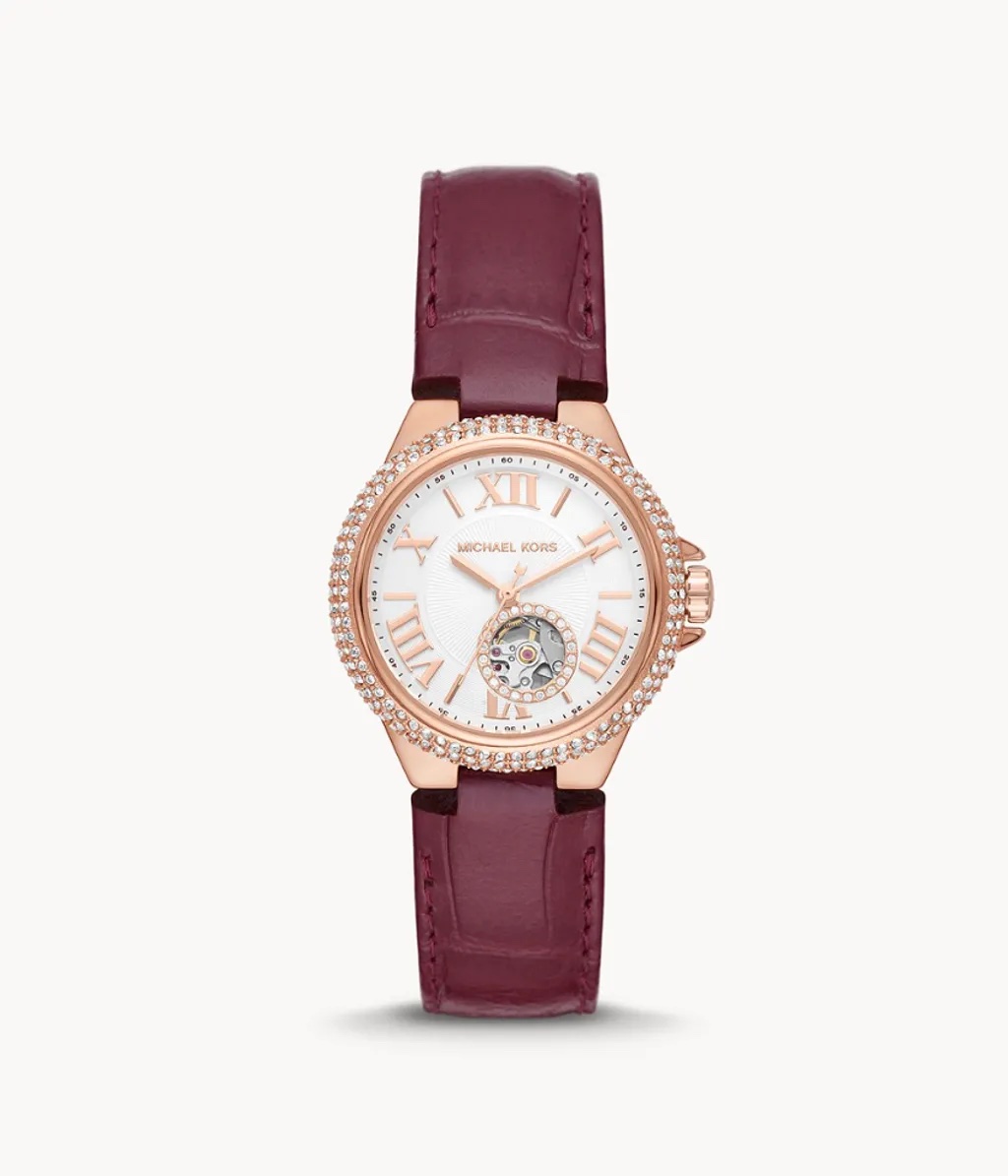 Michael Kors Mini-Camille Automatic Berry Croco Leather Watch MK9052