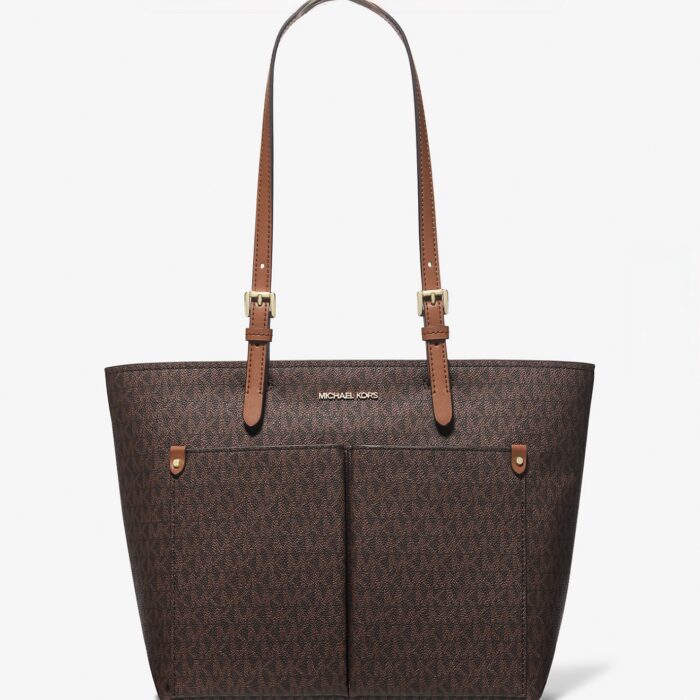 Michael Kors Jet Set Travel Medium Double Pocket Tote in Signature Brown