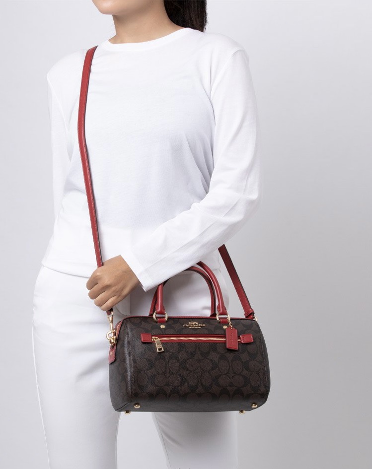 Coach Rowan Satchel in Signature Brown/Red - Image 5