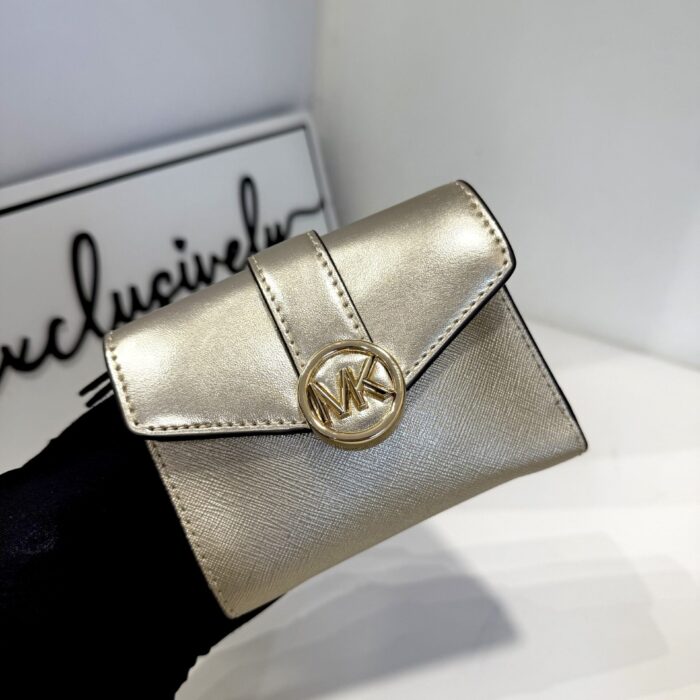 Michael Kors Carmen Medium Flap Bifold Wallet in Pale Gold