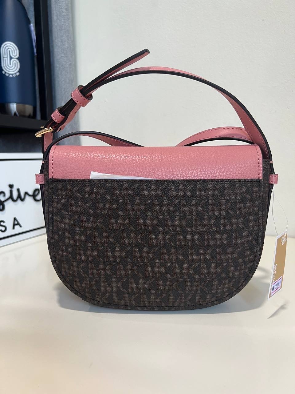 Michael Kors Reed Small Saddle Crossbody in Signature Brown / Primrose - Image 4