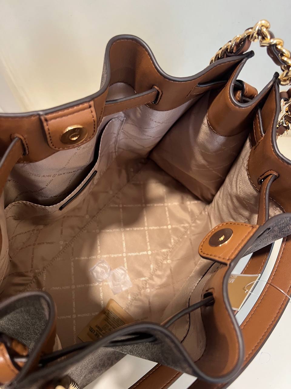 Michael Kors Mina Large Chain Shoulder Bag in Signature Brown - Image 3