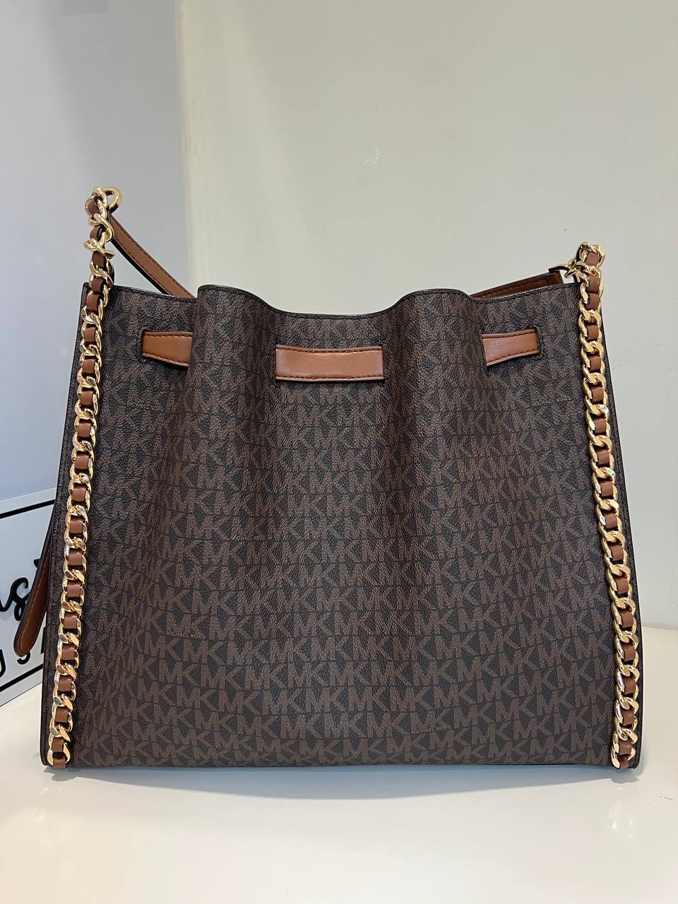 Michael Kors Mina Large Chain Shoulder Bag in Signature Brown - Image 4