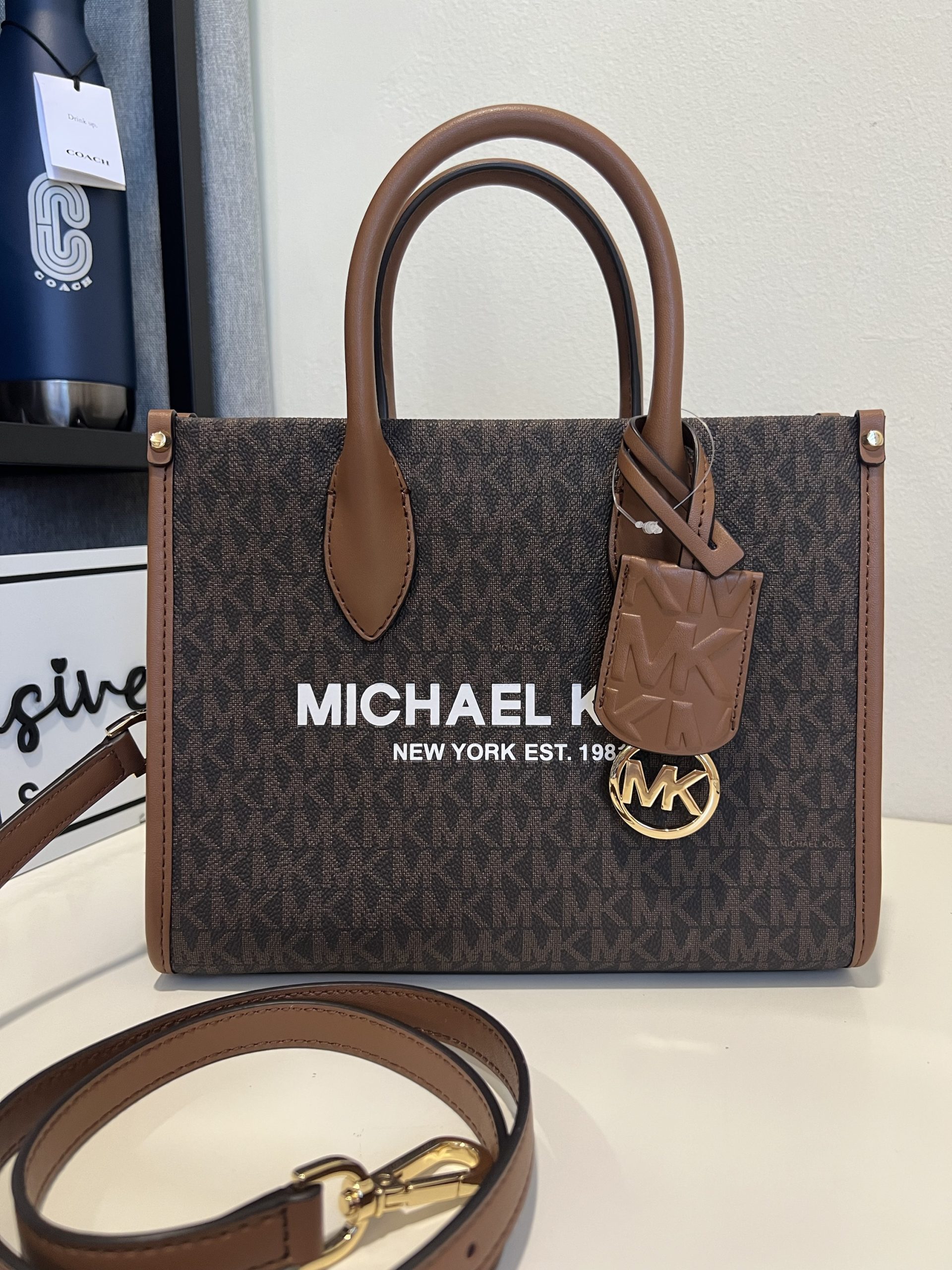 Michael Kors Mirella Small Shopper TZ Crossbody in Signature Brown