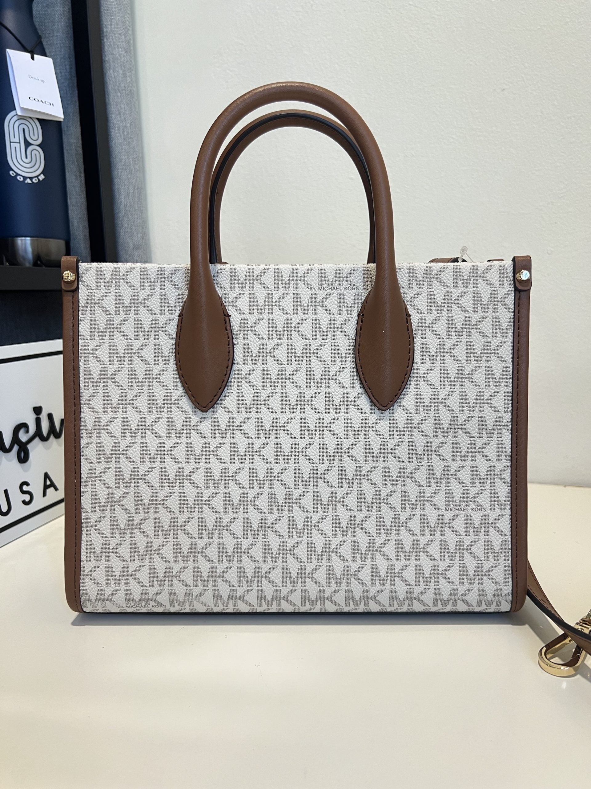 Michael Kors Mirella Small Shopper TZ Crossbody in Signature Vanilla - Image 4